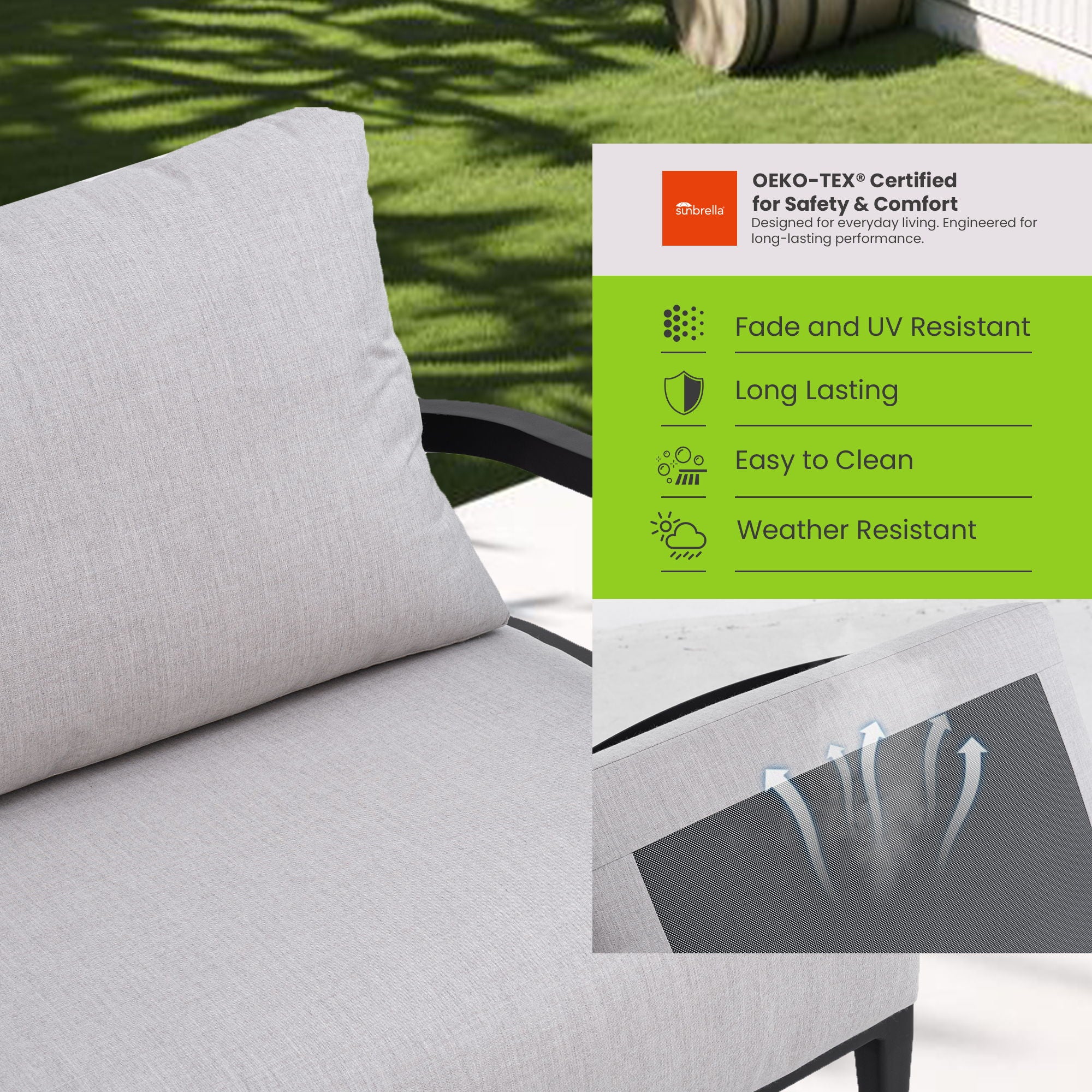 Outdoor Bench Seat Sofa, Sunbrella Cushion, Weather Resistant For Patio - Ember Black - Image 4