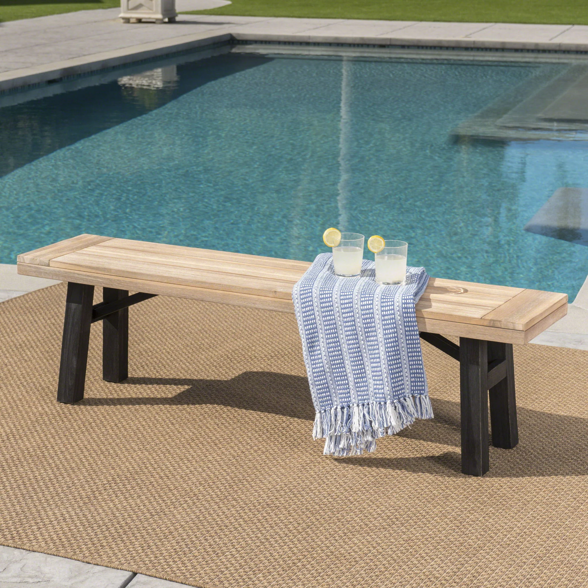Outdoor Bench With Slat Panel Design And Acacia Wood Frame - Image 13