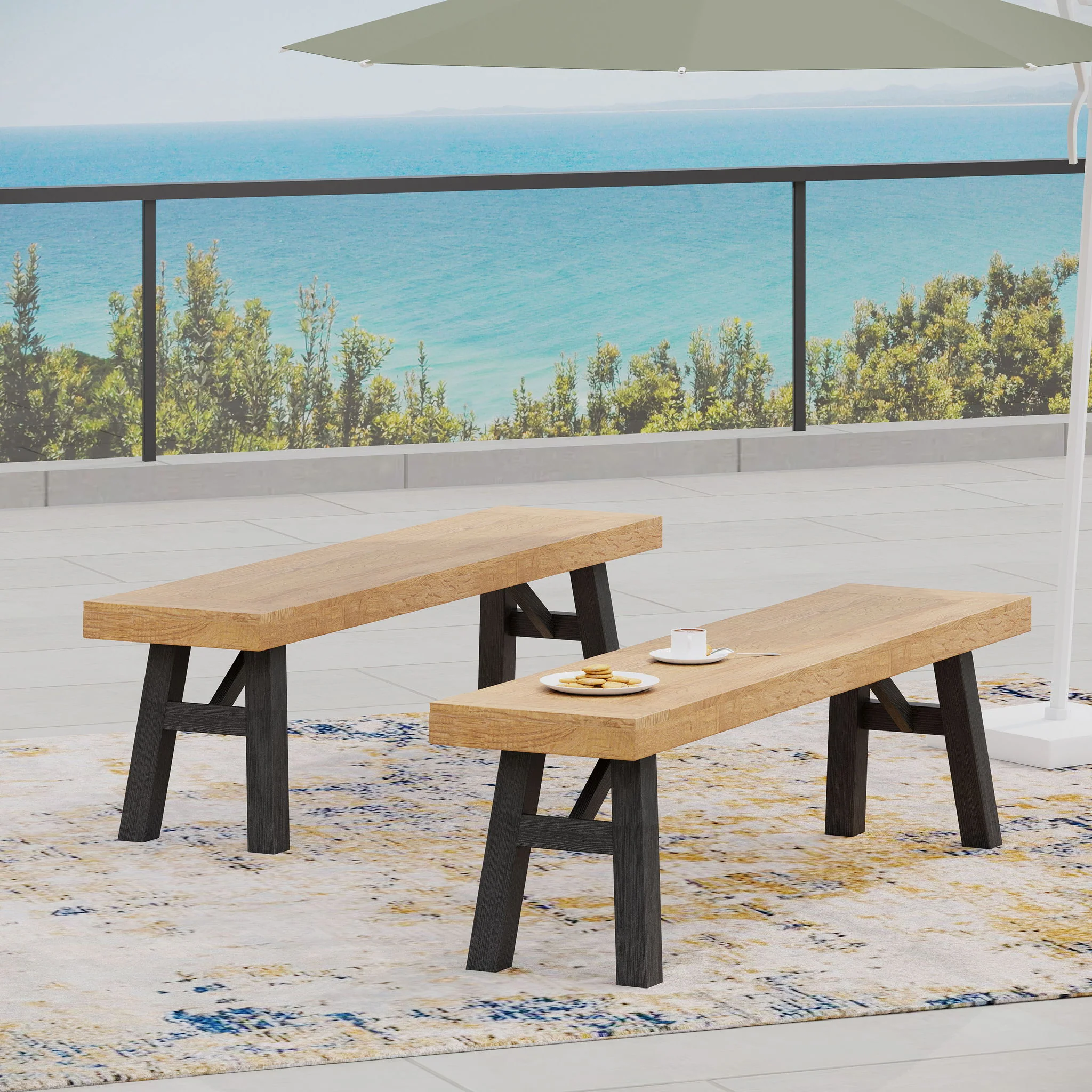 Outdoor Bench With Slat Panel Design And Acacia Wood Frame - Image 15