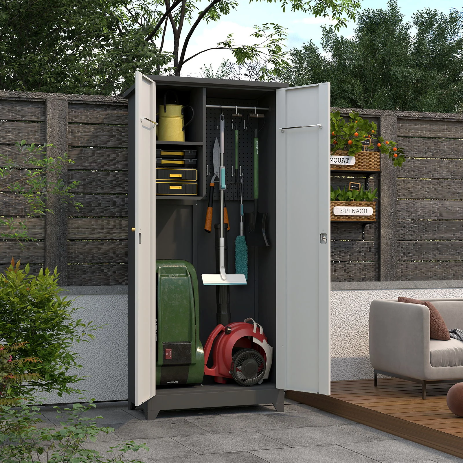 Outdoor Cabinet, Large Capacity Storage Vertical Tall Design With Shelves And Secure Lock - Image 7