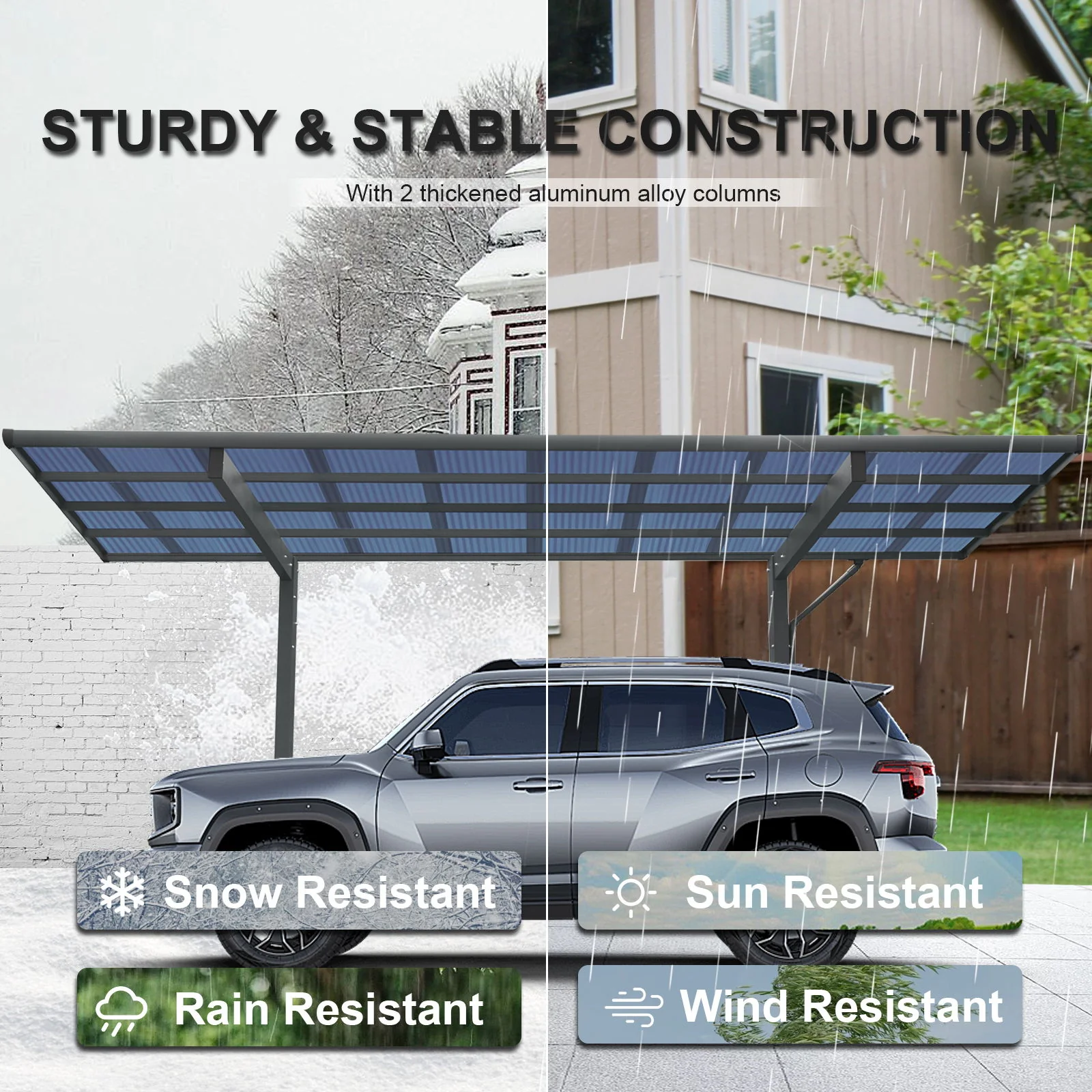 Outdoor Carport, Single Carport Aluminum Metal Frame And Polycarbonate Panels Car Port For Outdoor Driveway Car, Truck - Charcoal - Image 4