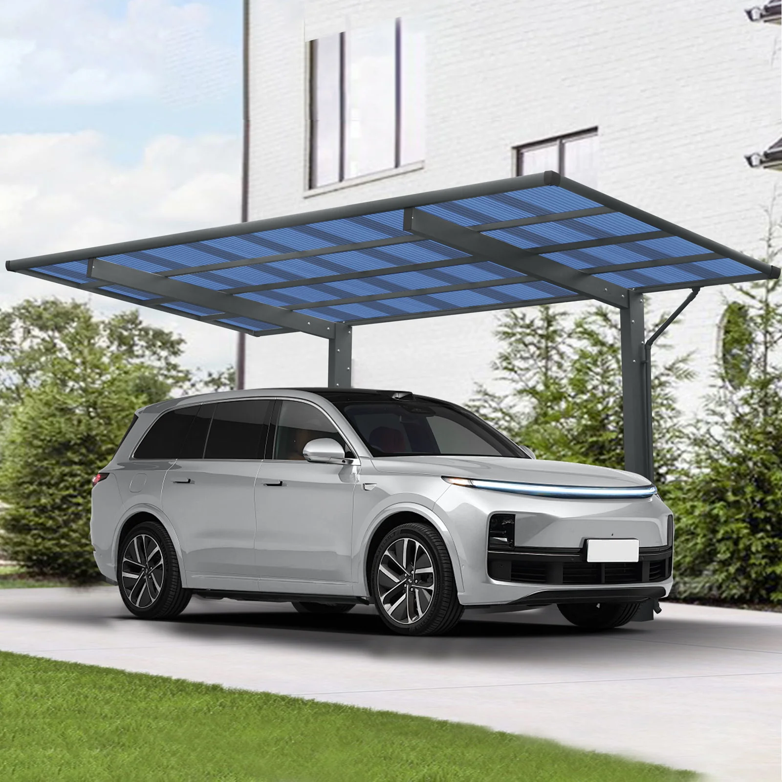 Outdoor Carport, Single Carport Aluminum Metal Frame And Polycarbonate Panels Car Port For Outdoor Driveway Car, Truck - Charcoal - Image 5