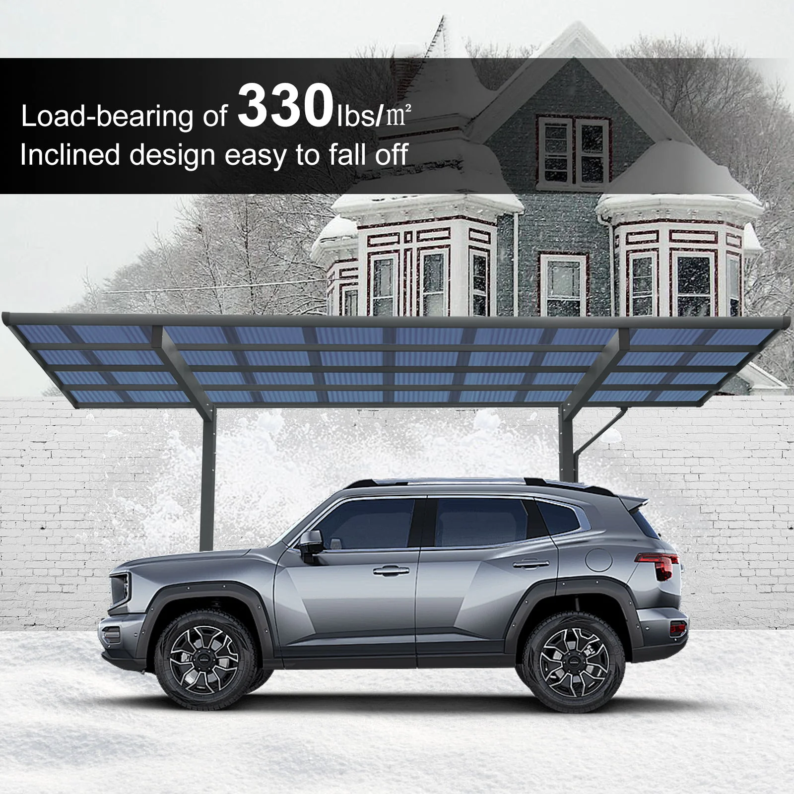 Outdoor Carport, Single Carport Aluminum Metal Frame And Polycarbonate Panels Car Port For Outdoor Driveway Car, Truck - Charcoal - Image 6