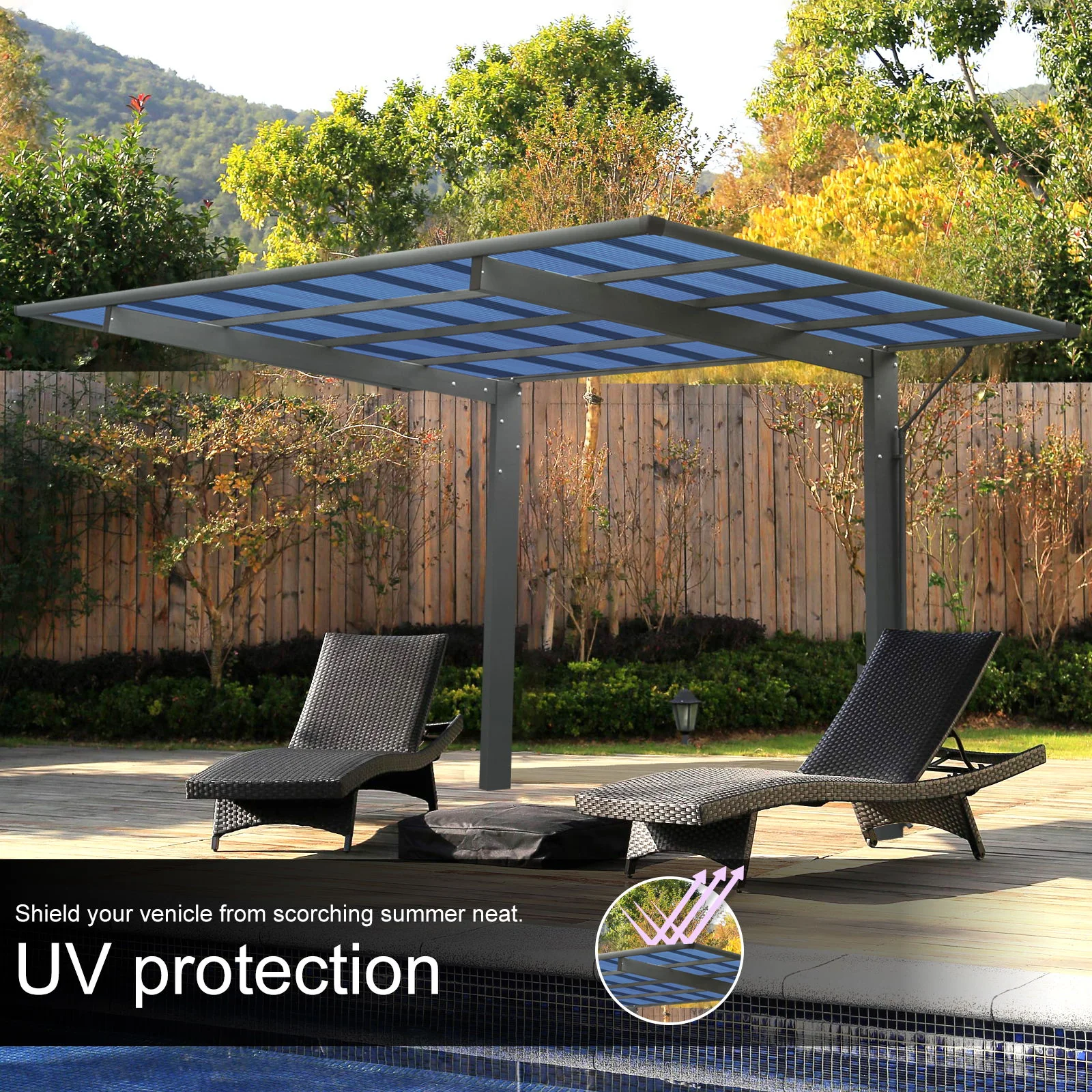 Outdoor Carport, Single Carport Aluminum Metal Frame And Polycarbonate Panels Car Port For Outdoor Driveway Car, Truck - Charcoal - Image 8