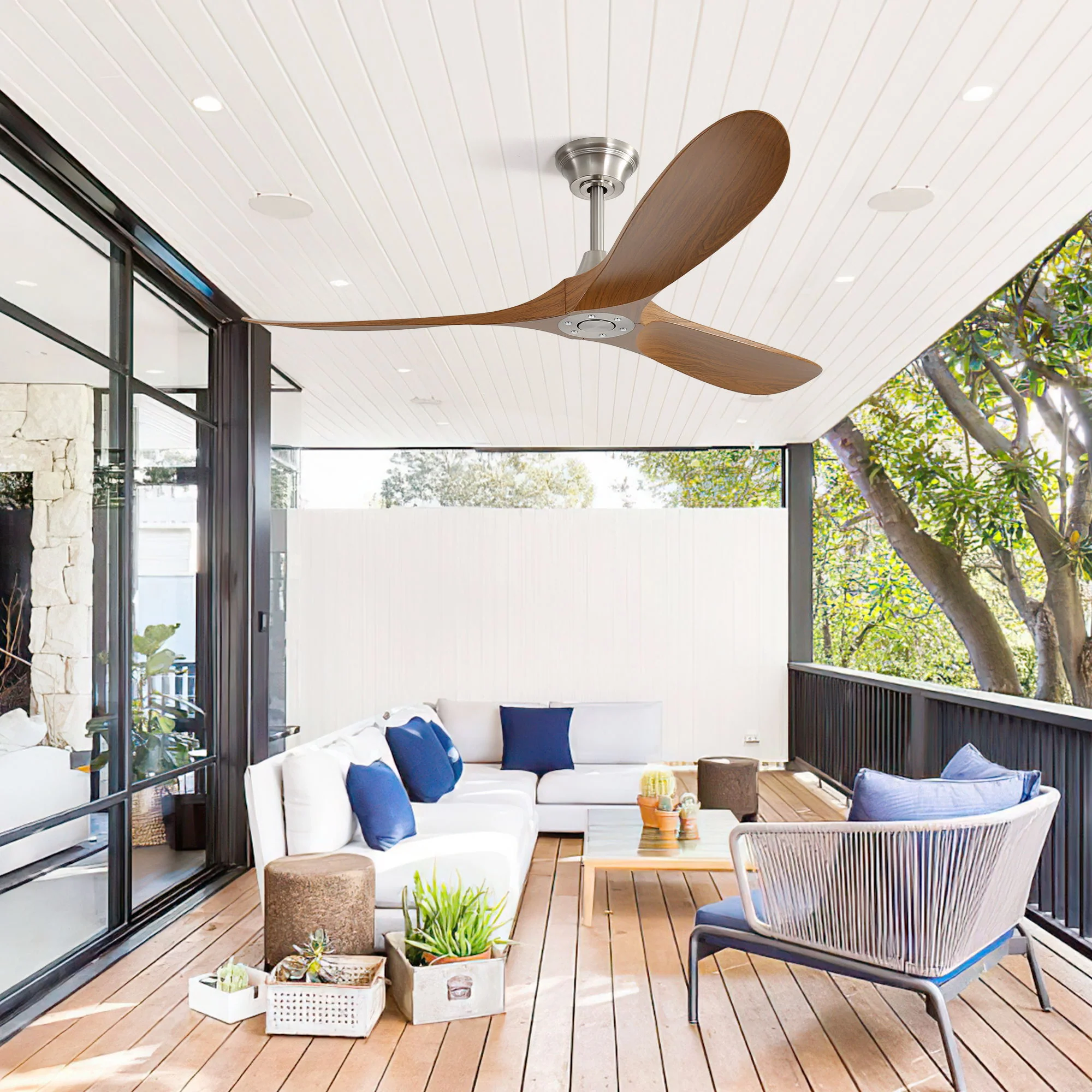 Outdoor Ceiling Fan No Light With 3 Blades Smart App Control - Brushed Nickel - Image 7