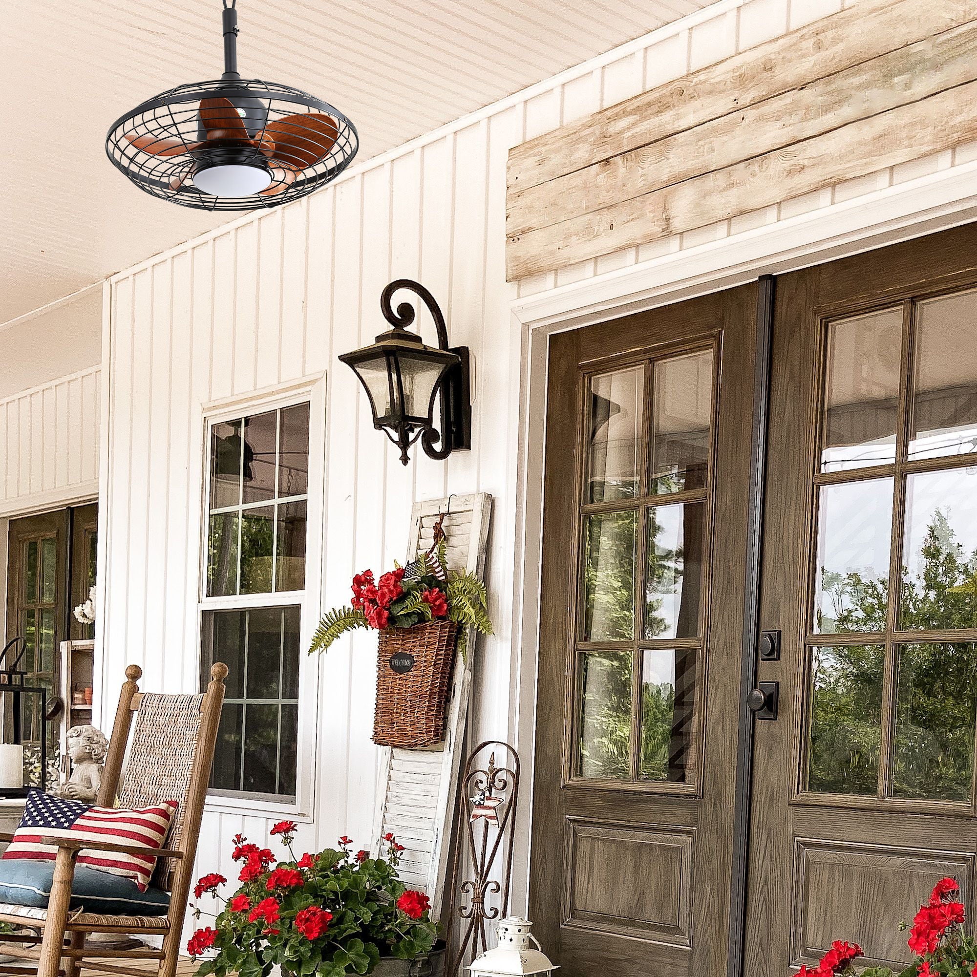 Outdoor Ceiling Fan With DC Motor And LED Light, Blades, Reversible For Patios - Black - Image 9
