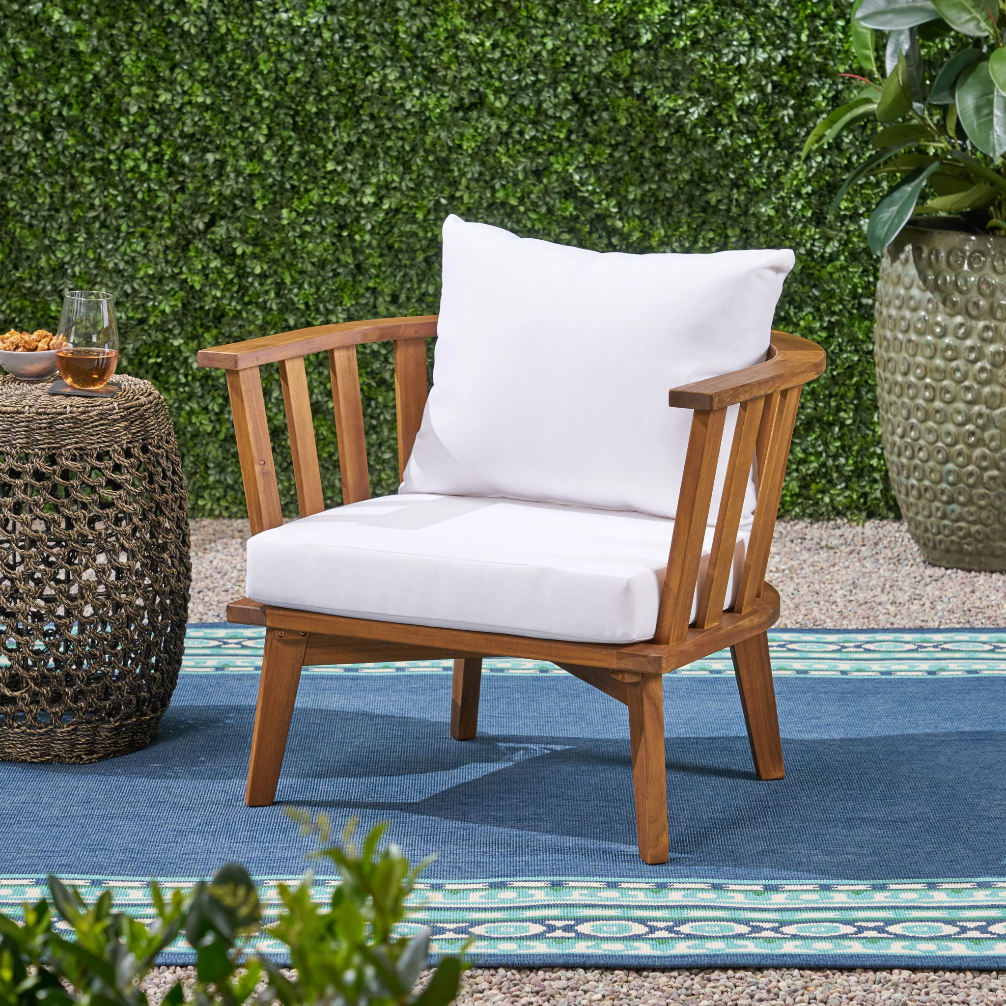 Outdoor Club Chair With Curved Backrest And Frame - White - Image 5