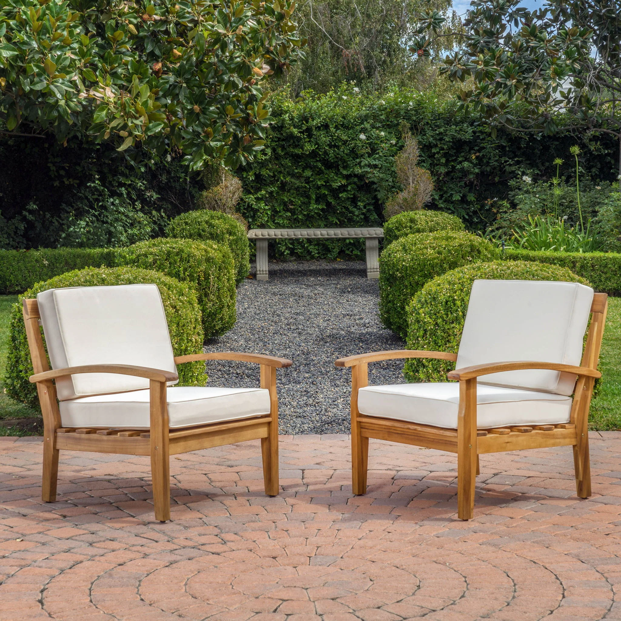 Outdoor Club Chair With Cushion And Acacia Wood Frame - Teak - Image 3