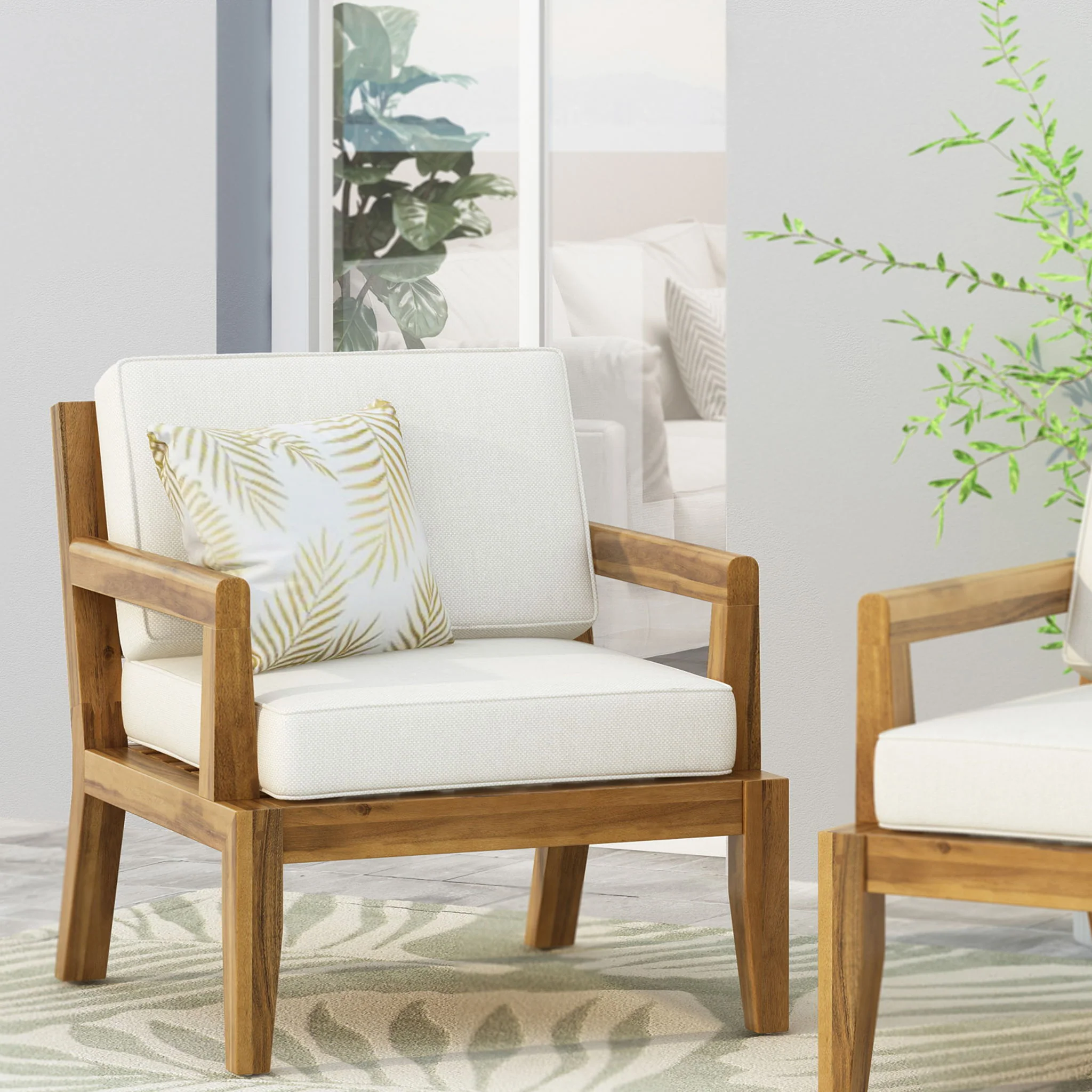 Outdoor Club Chair With Cushions - Beige - Image 5