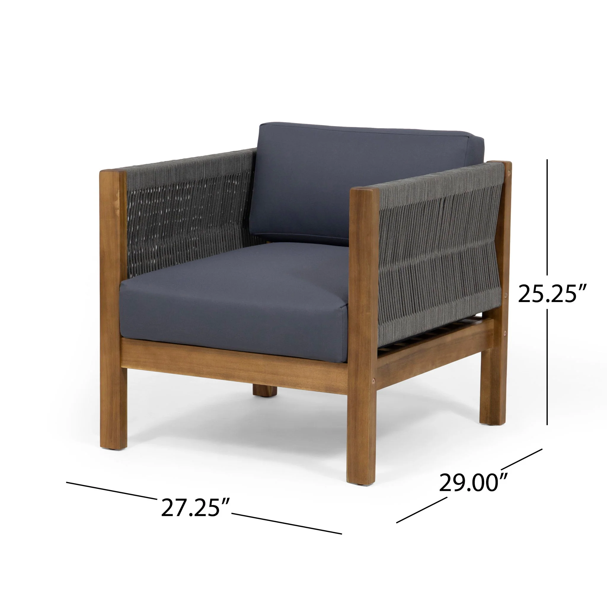 Outdoor Club Chair With Rattan Rope Wave - Dark Gray - Image 2