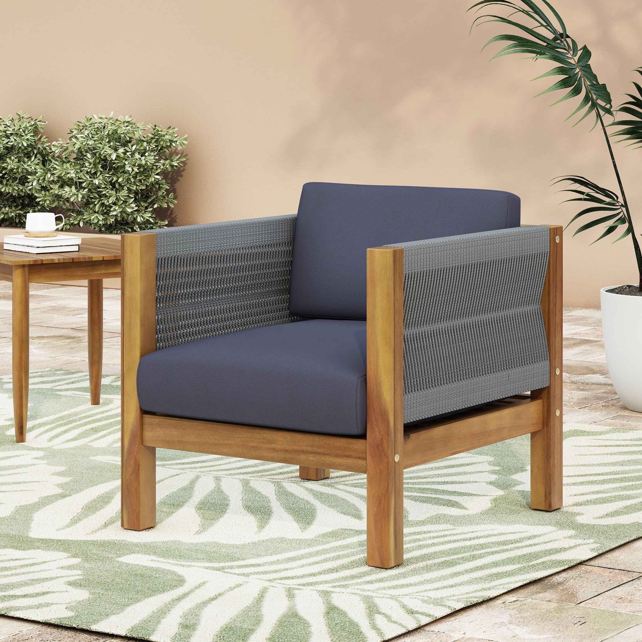 Outdoor Club Chair With Rattan Rope Wave - Dark Gray - Image 5