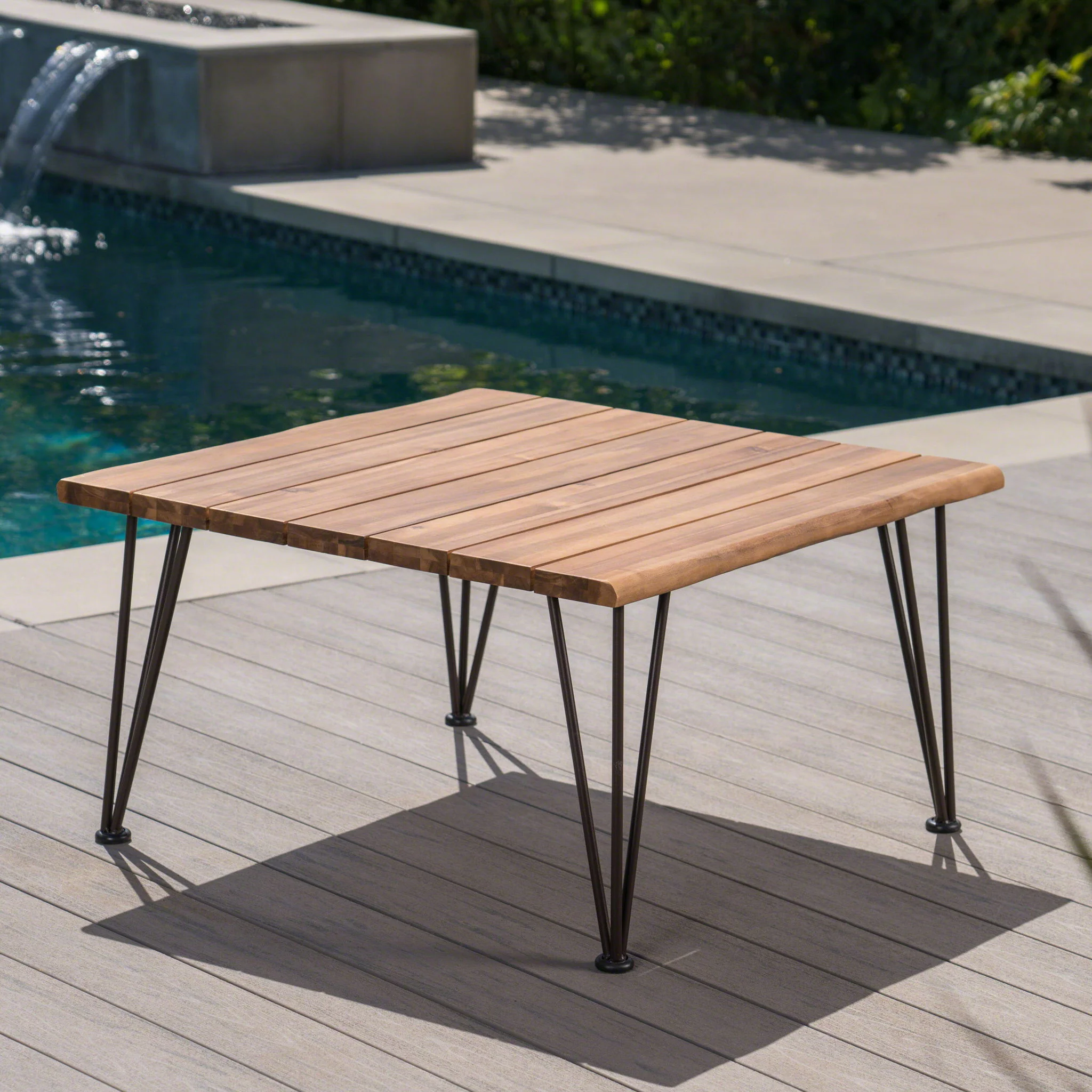 Outdoor Coffee Table With Slat Top And Metal Legs - Teak - Image 4