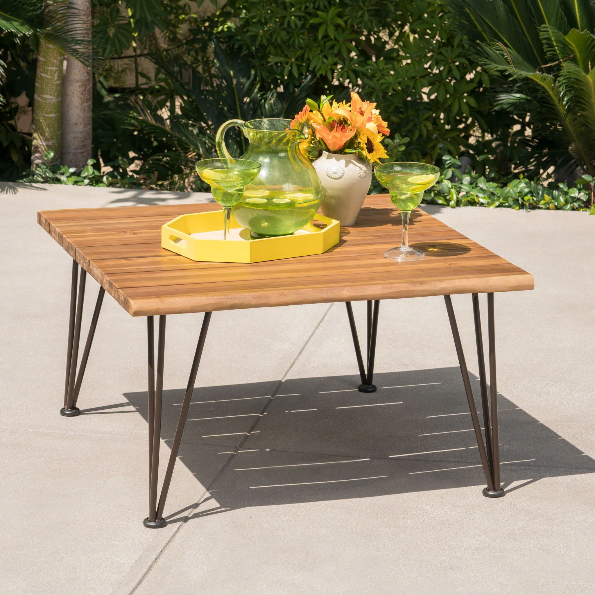 Outdoor Coffee Table With Slat Top And Metal Legs - Teak - Image 6