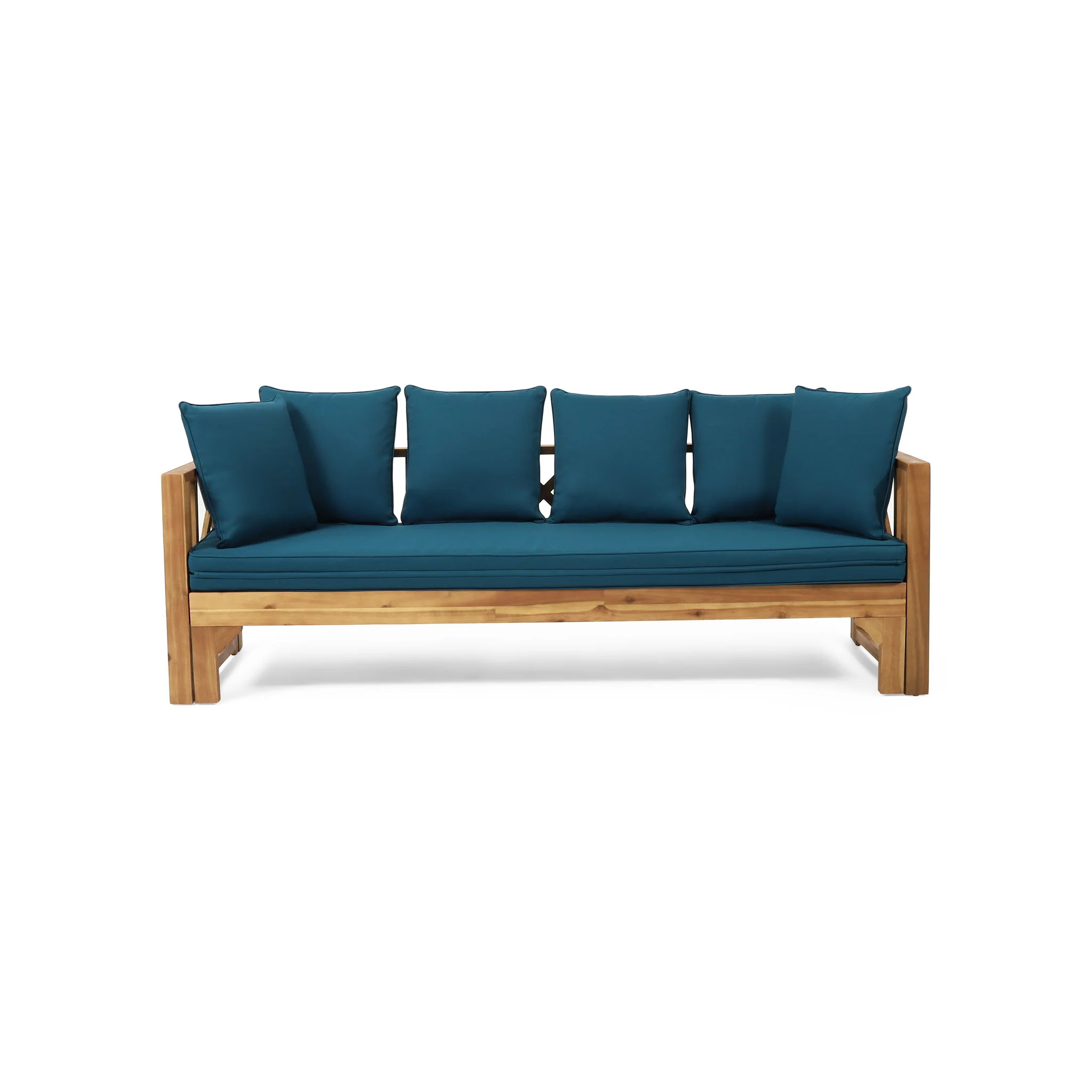 Outdoor Daybed With X-Shaped Panel Backrest And Armrests - Teak - Image 7
