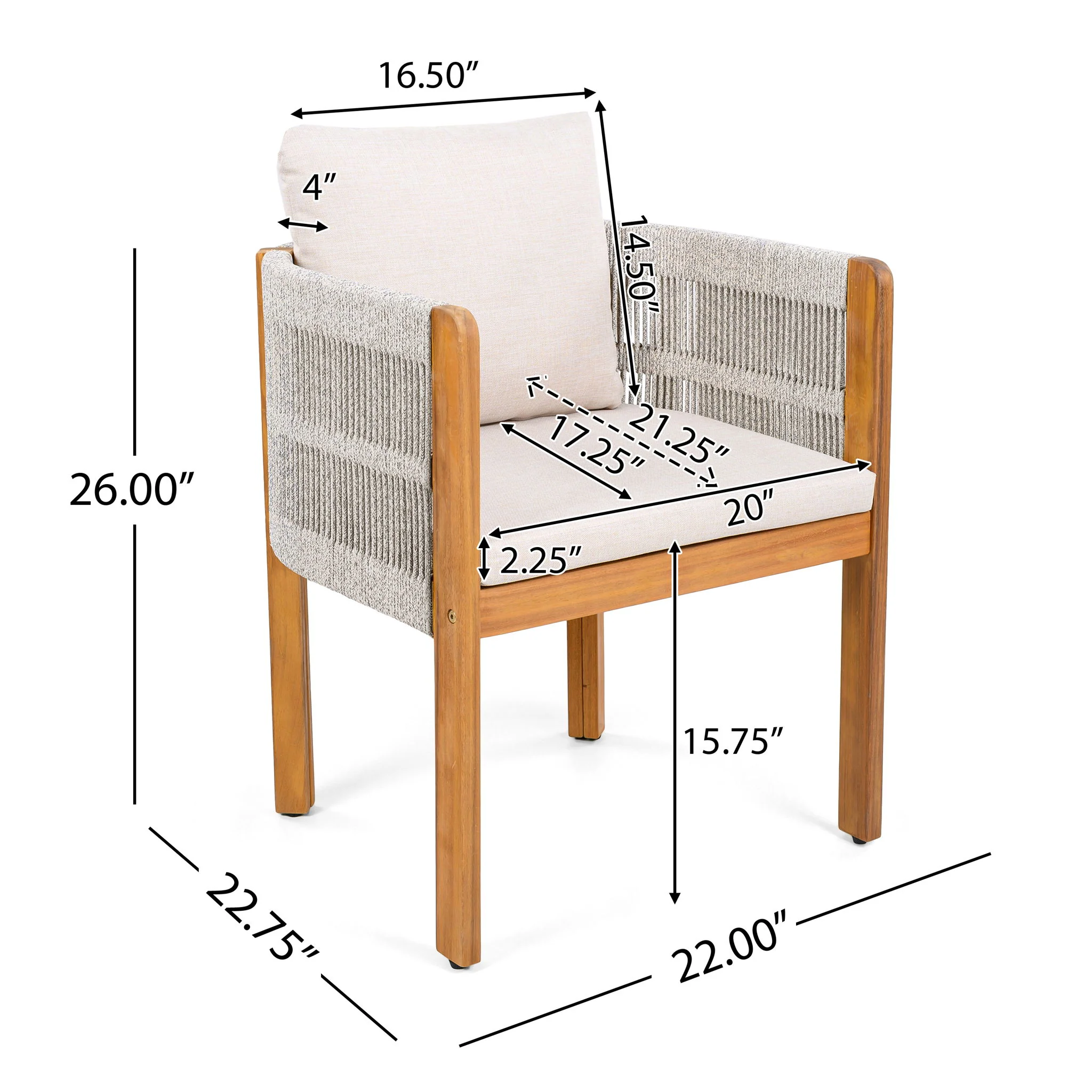 Outdoor Dining Chairs & Rope Handles (Set of 2) - Beige / Teak - Image 6