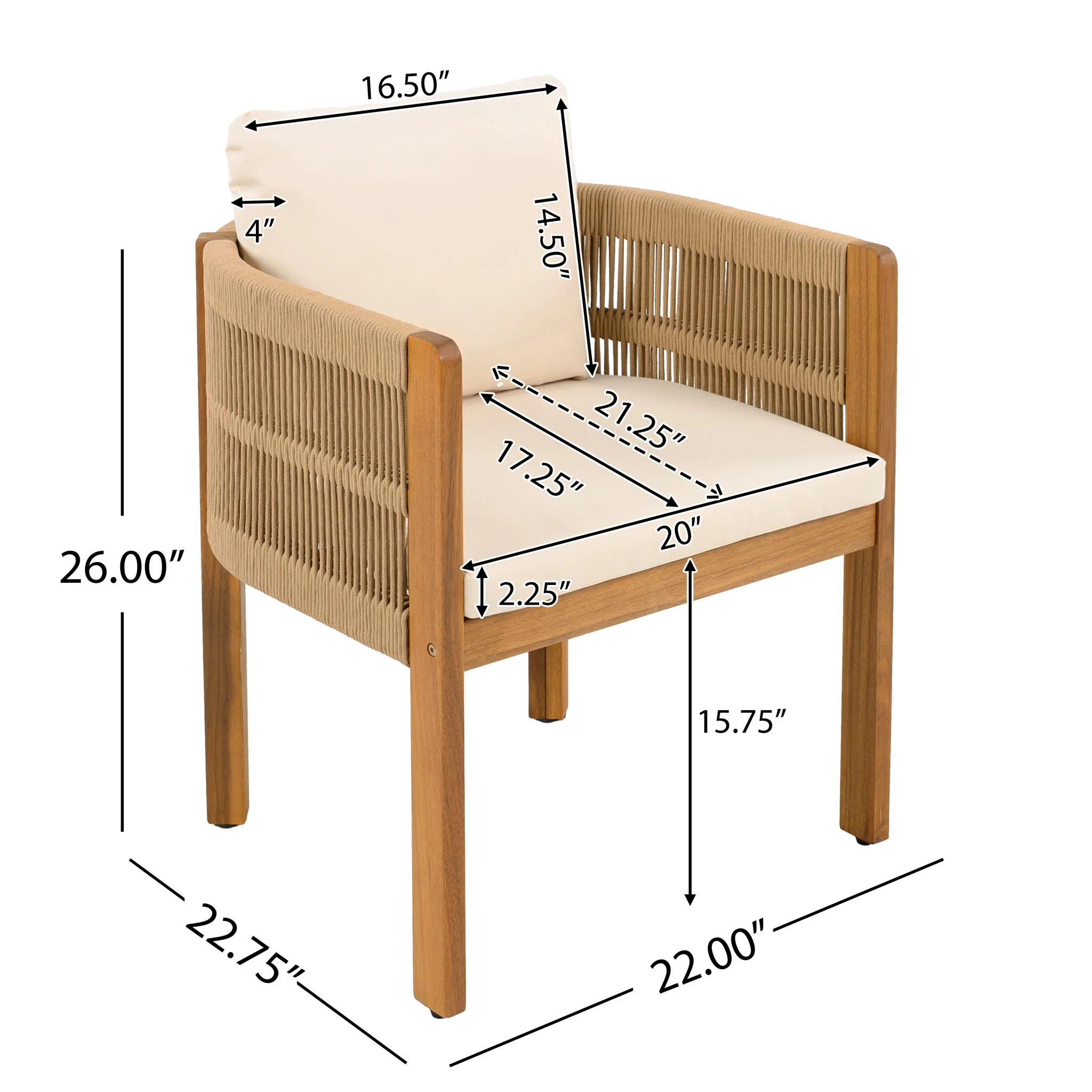 Outdoor Dining Chairs With Rope Handles (Set of 2) - Image 2