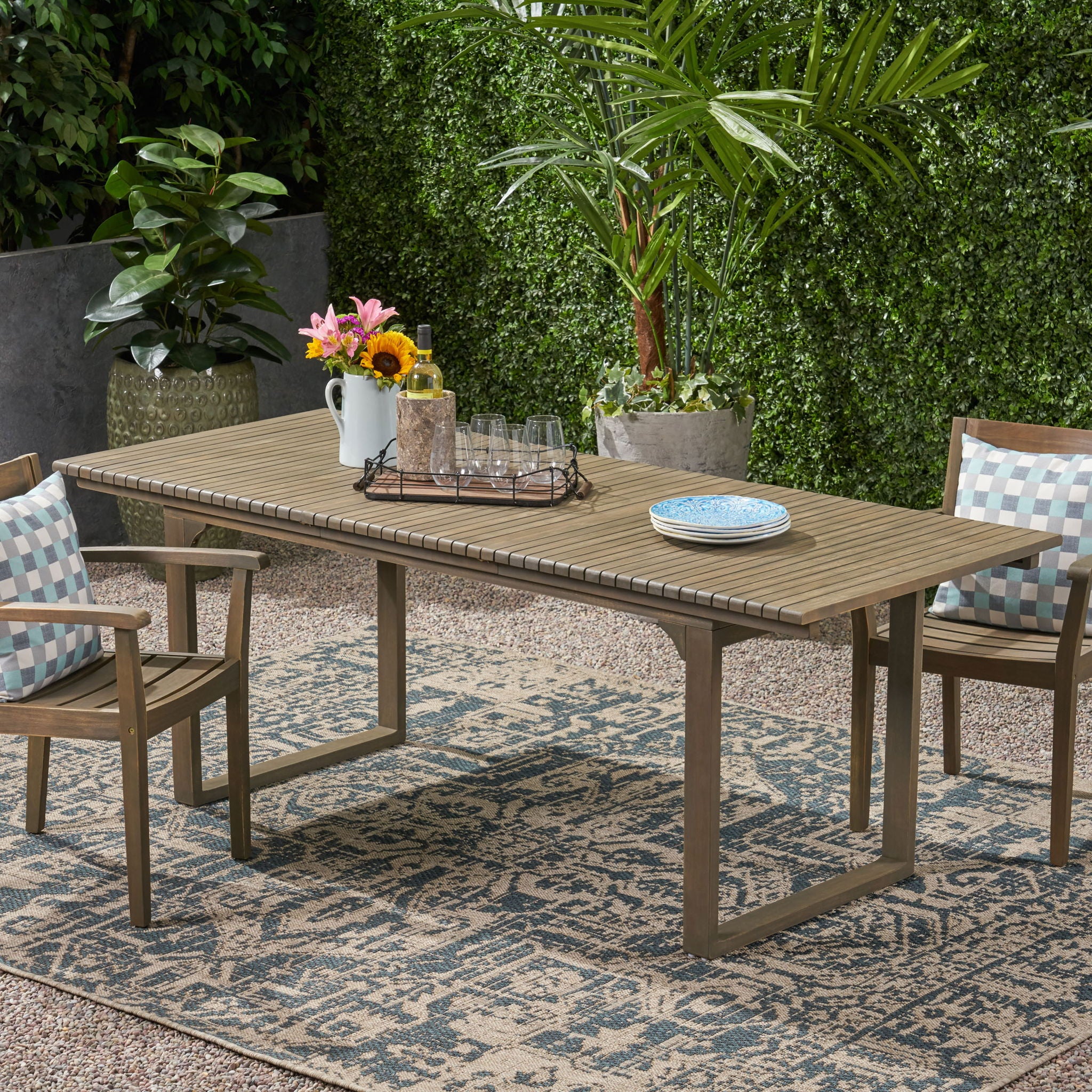 Outdoor Expandable Acacia Wood Dining Table With U Shaped Leg - Image 4