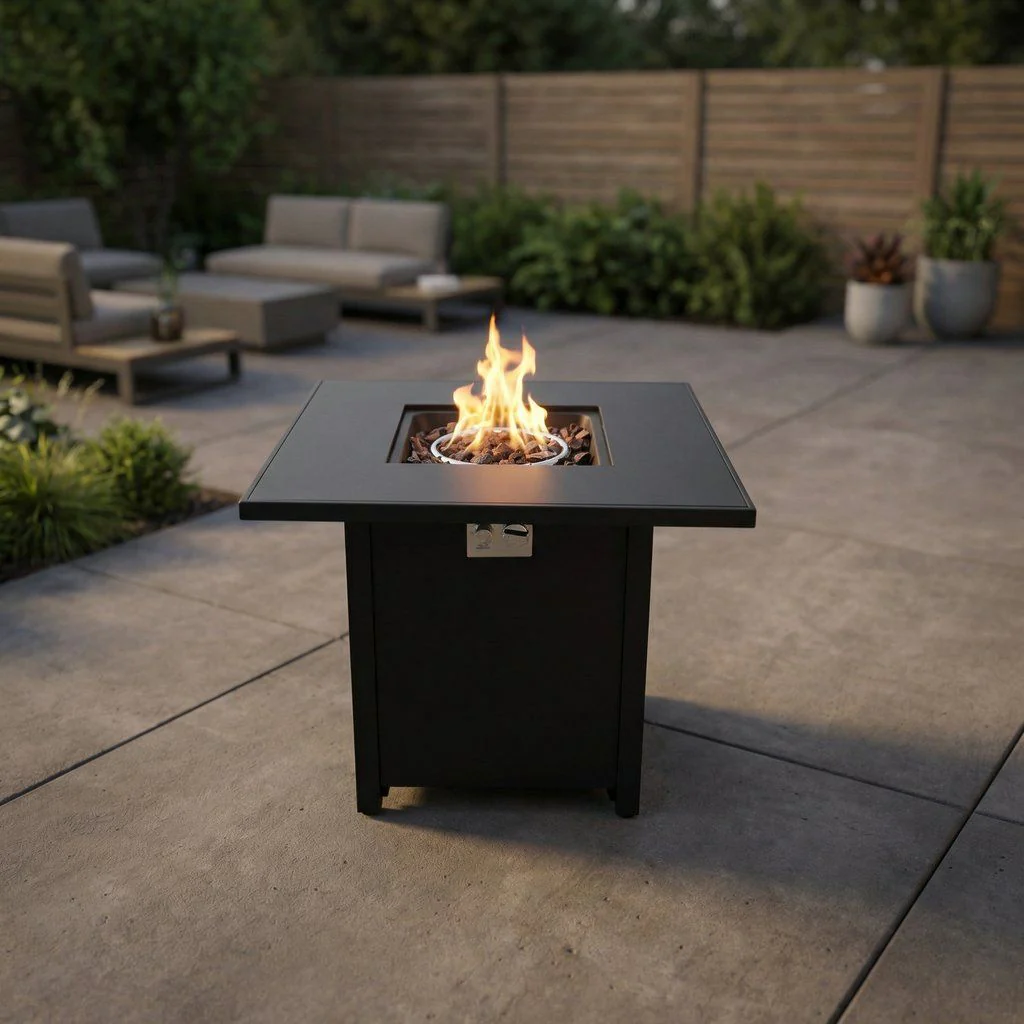 Outdoor Fire Pit Heater Backyard Steel Fireplace with Wind Shield 30x25in Black - Image 5