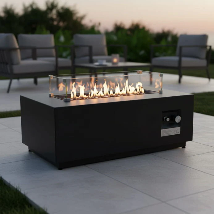 Outdoor Fire Pit Table Backyard Heater Propane Gas Durable Steel 42x16in Black - Image 4