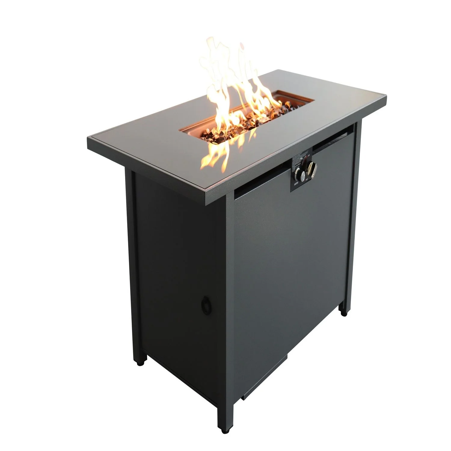 Outdoor Fire Pit Table Patio Heater with Heat Resistant Smoked Glass 22x25in Black - Image 2