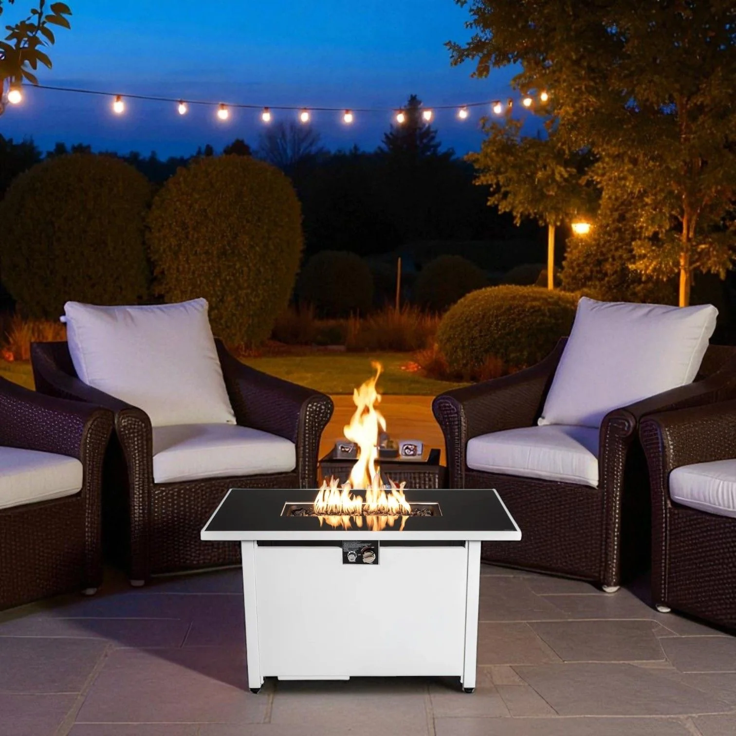 Outdoor Fire Pit Table Rectangular Heating Center with Steel Frame 43x25in White - Image 3