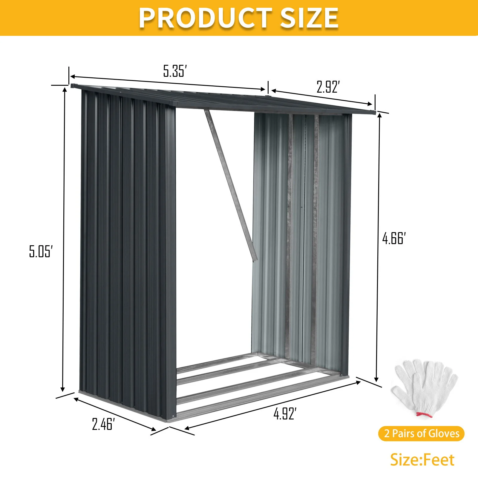 Outdoor Firewood Rack Open Wood Shed Storage Galvanized Steel 64x61in Black - Image 4
