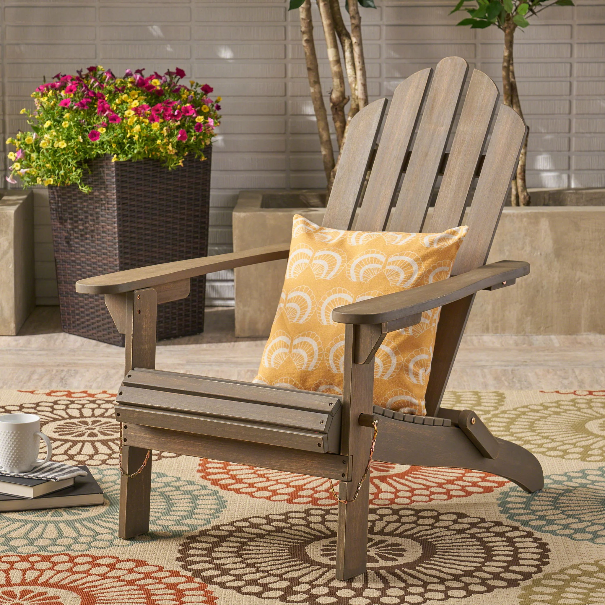 Outdoor Foldable Adirondack Chair With Hand Crafted Details - Gray - Image 3