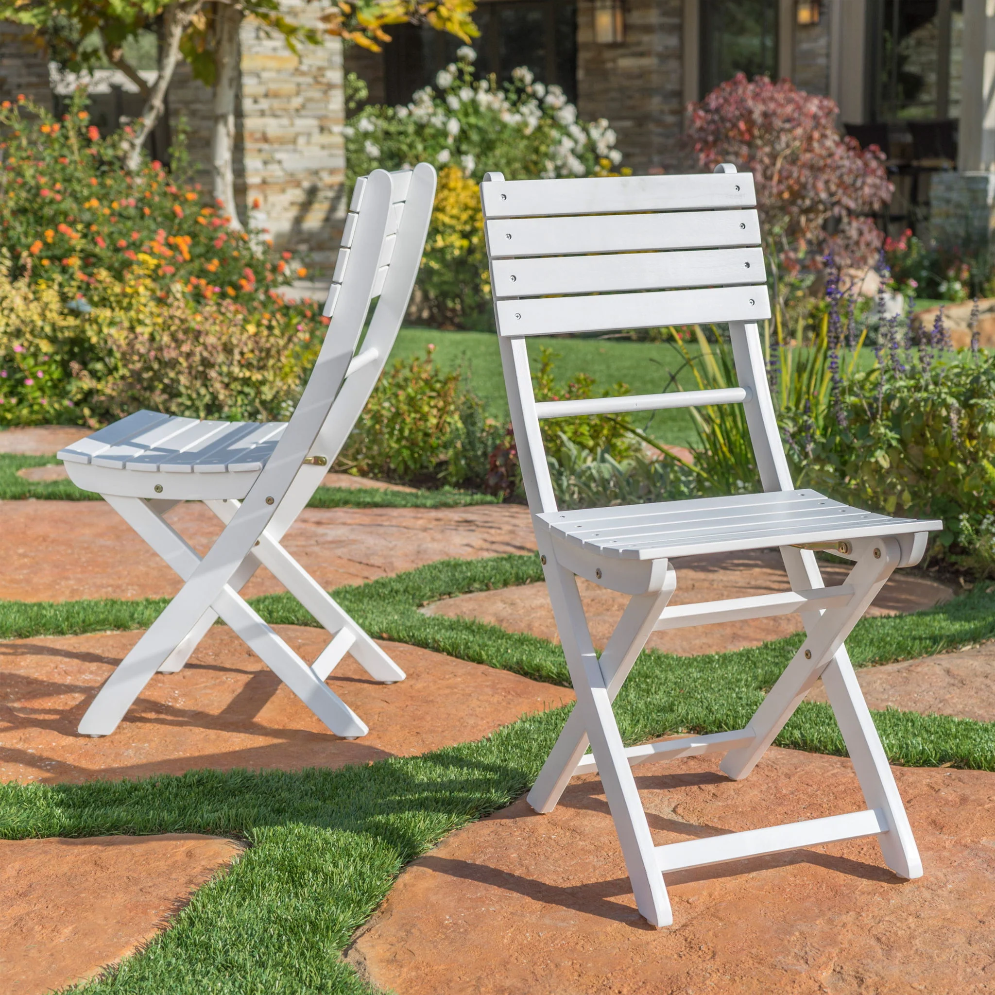 Outdoor Foldable Wood Dining Chair With Slat Design (Set of 2) - Image 10