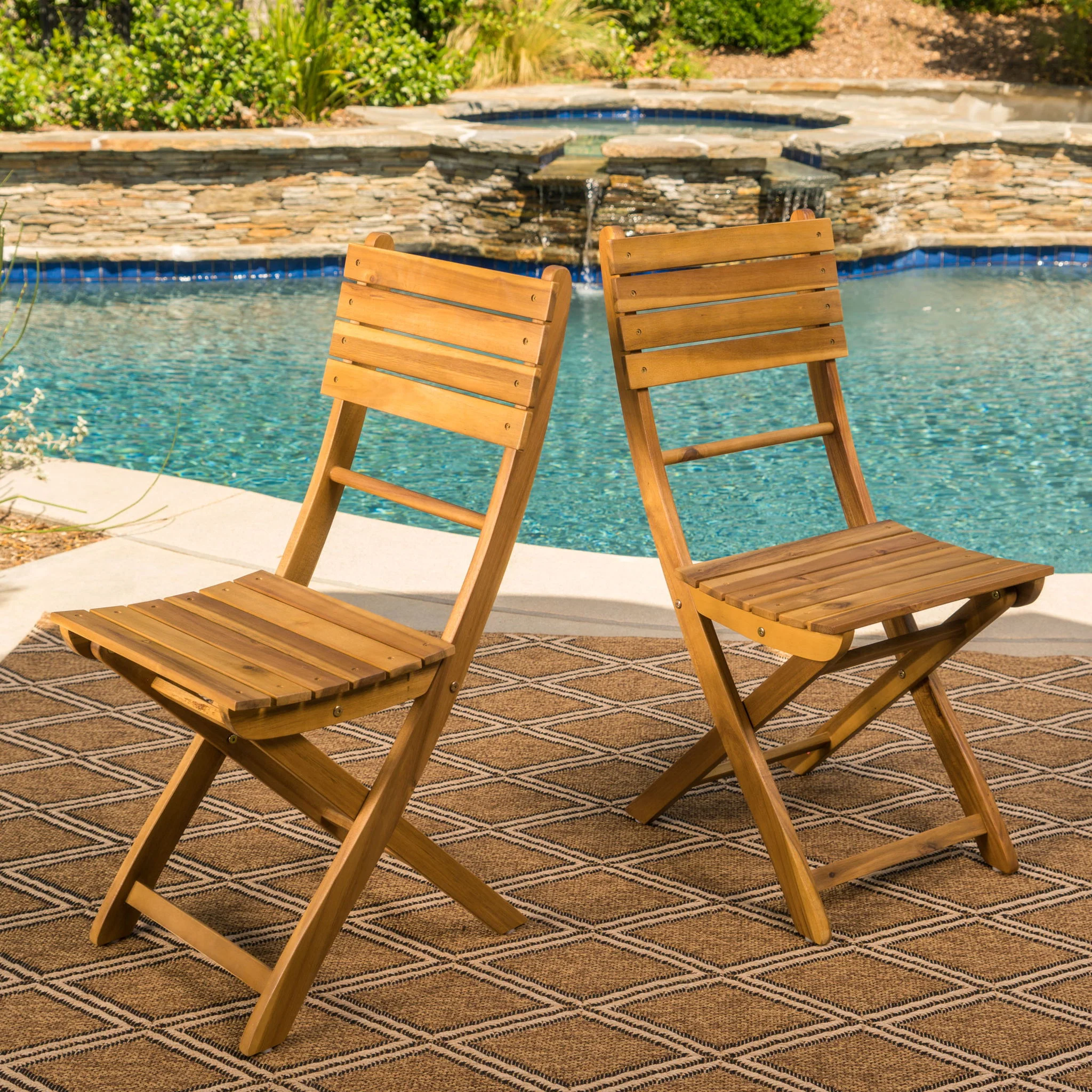 Outdoor Foldable Wood Dining Chair With Slat Design (Set of 2) - Image 14