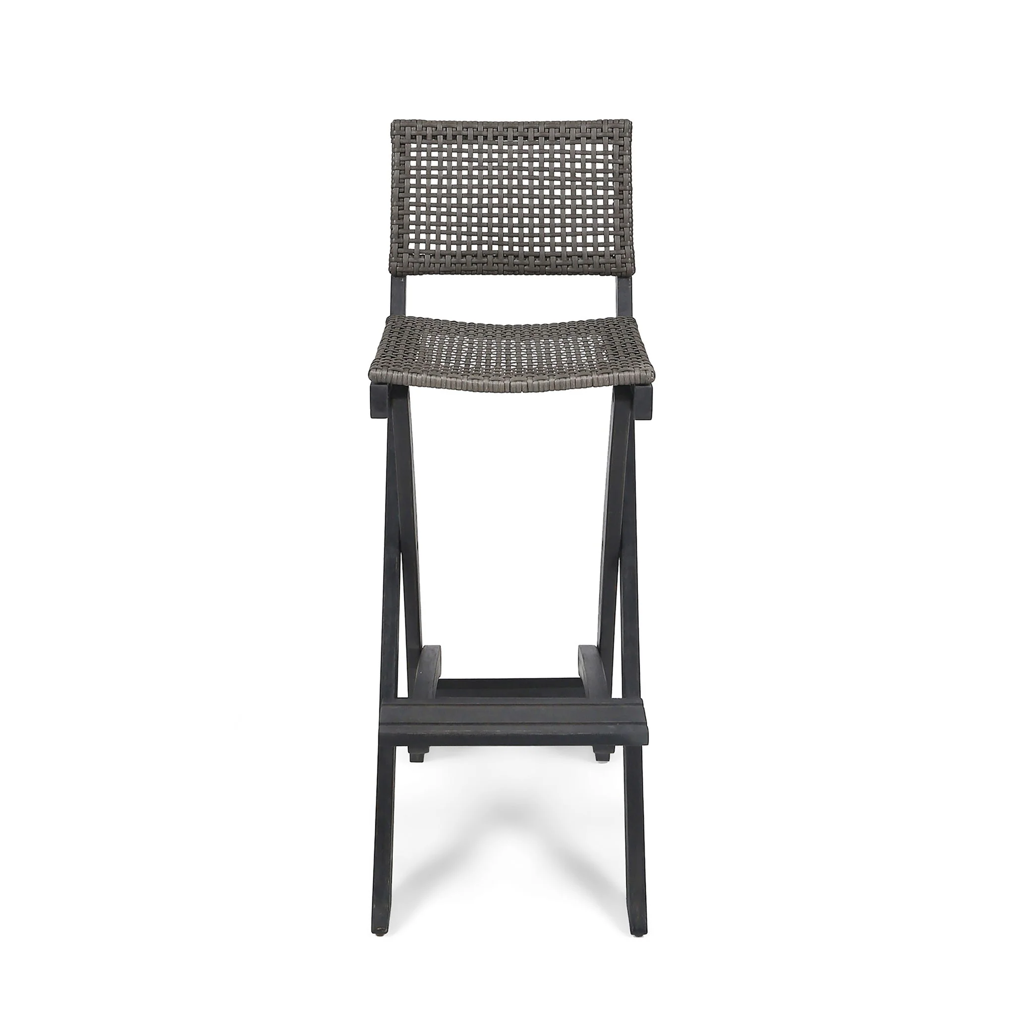 Outdoor Folding Acacia Wood Barstools With Rattan Backrest And Seat - Image 8