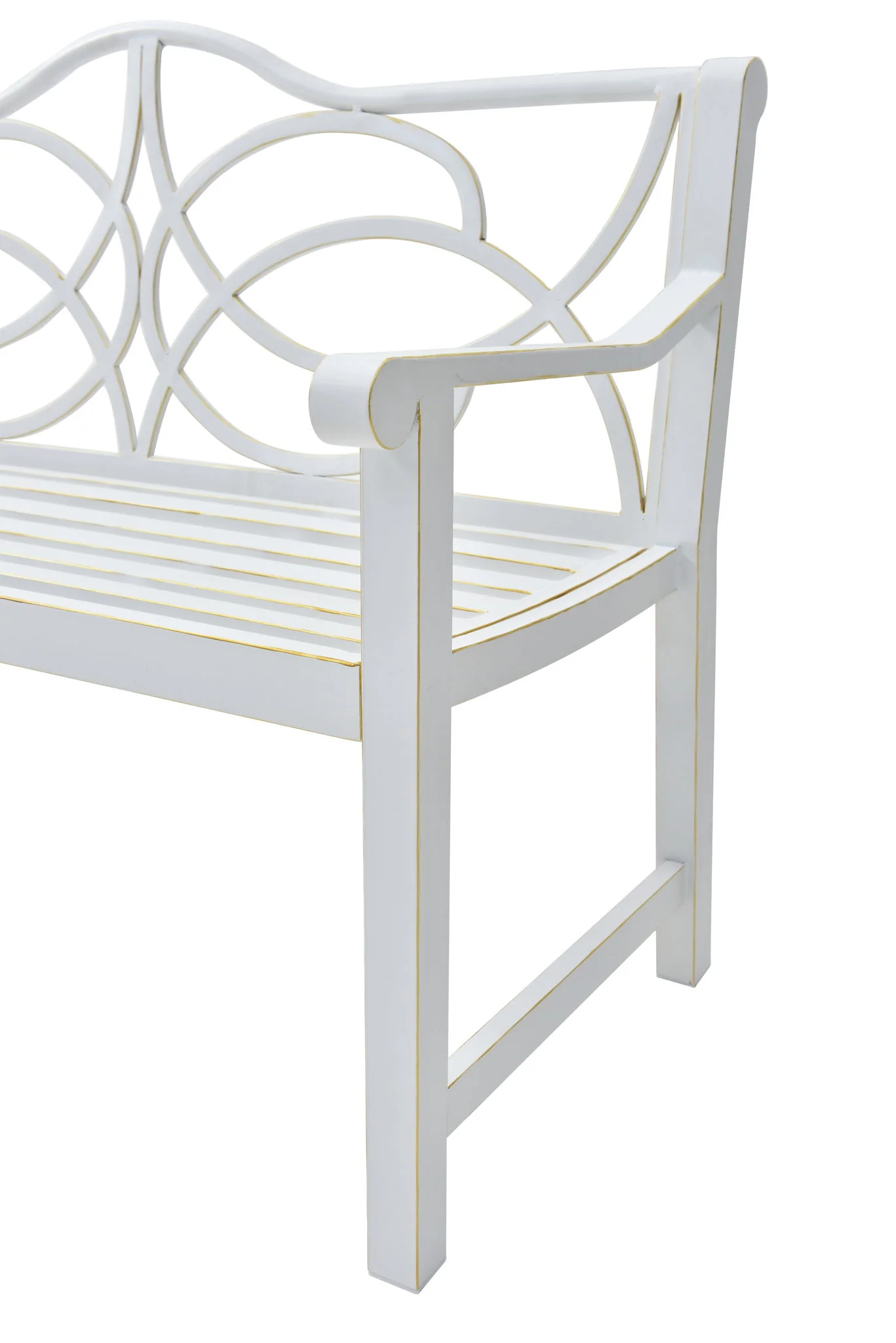 Outdoor Garden Patio Bench With Backrest And Armrest, Slatted Seat For Park, Yard & Porch, Balcony, Accommodates 2 - 3 People - White - Image 5
