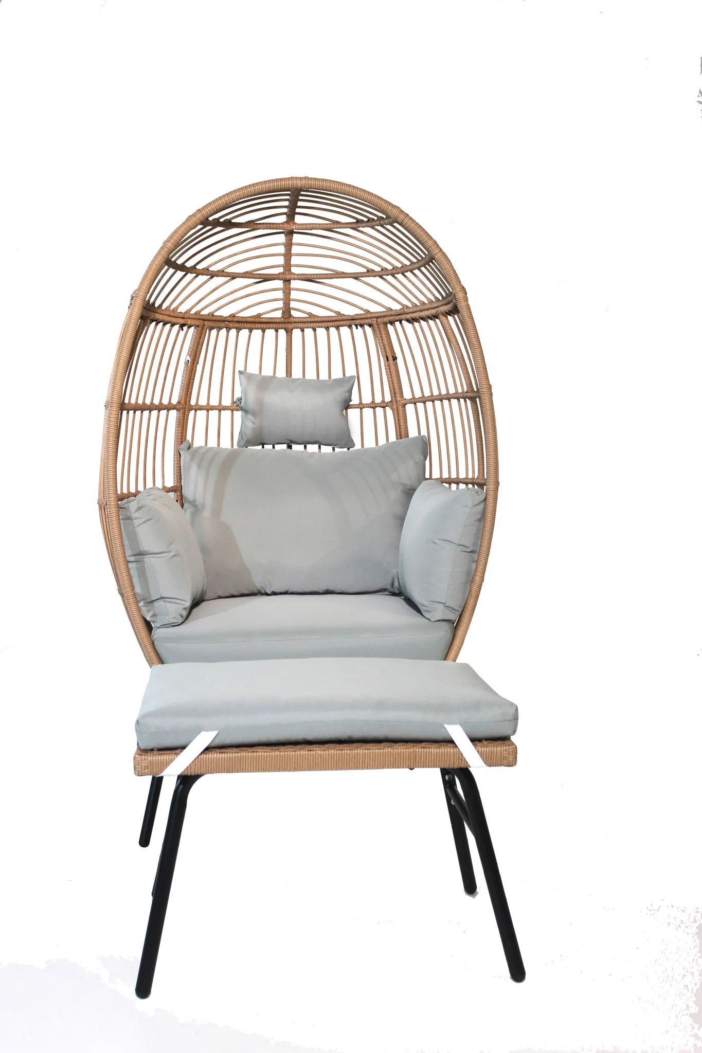 Outdoor Garden Wicker Egg Chair And Footstool Patio Chaise, With Cushions, Outdoor Indoor Basket Chair - Image 7