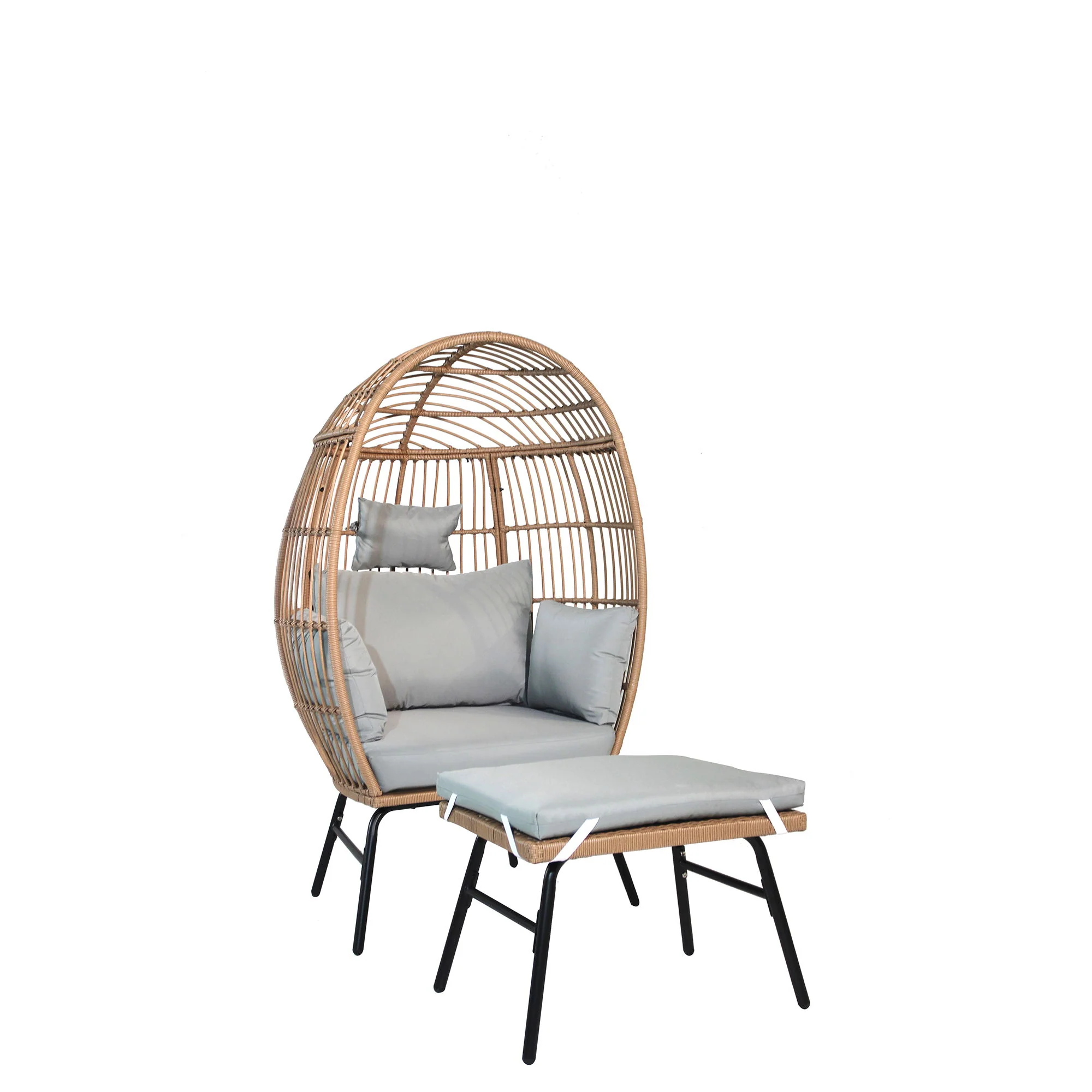 Outdoor Garden Wicker Egg Chair And Footstool Patio Chaise, With Cushions, Outdoor Indoor Basket Chair - Image 8