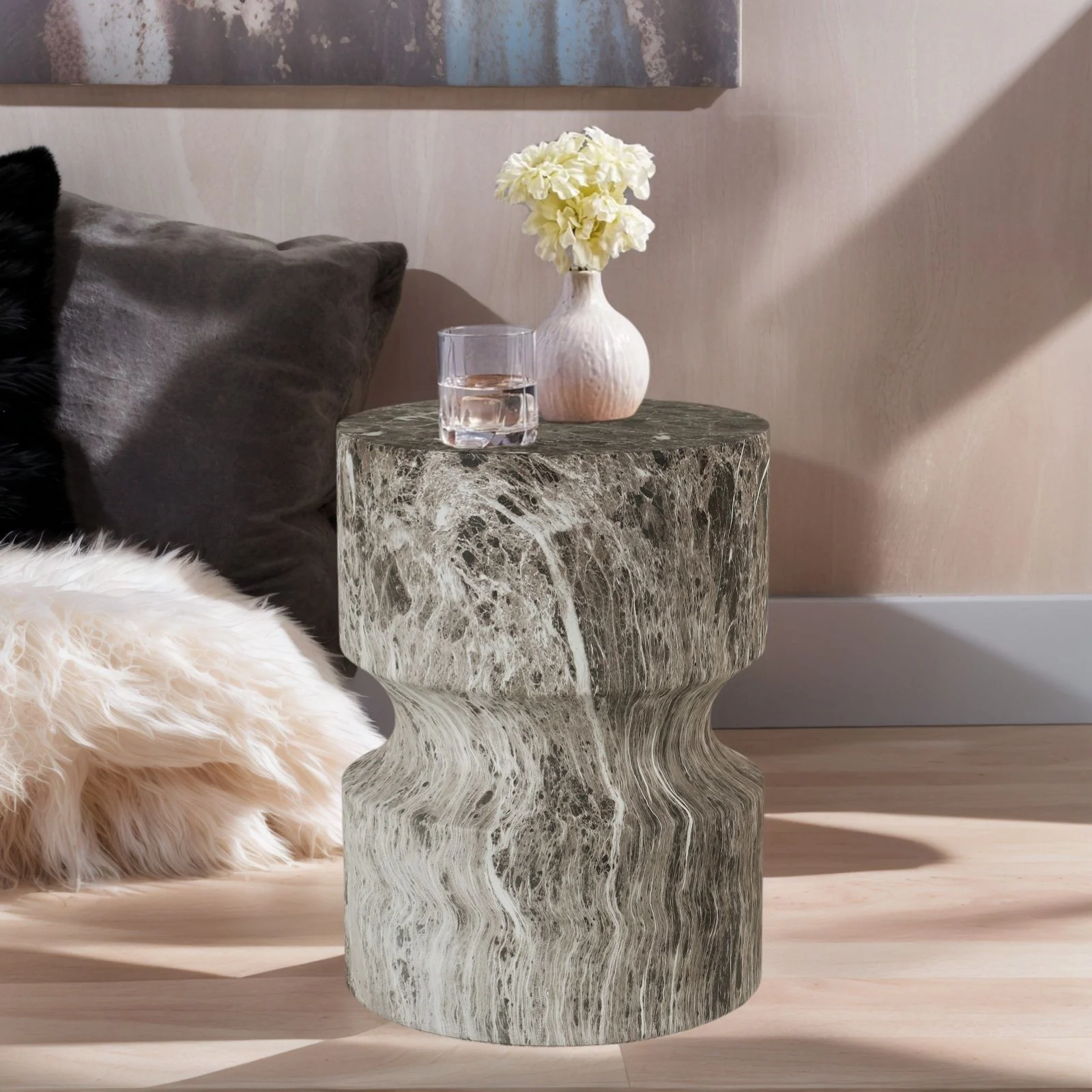 Outdoor Geometric Round End Table - Marble - Image 7