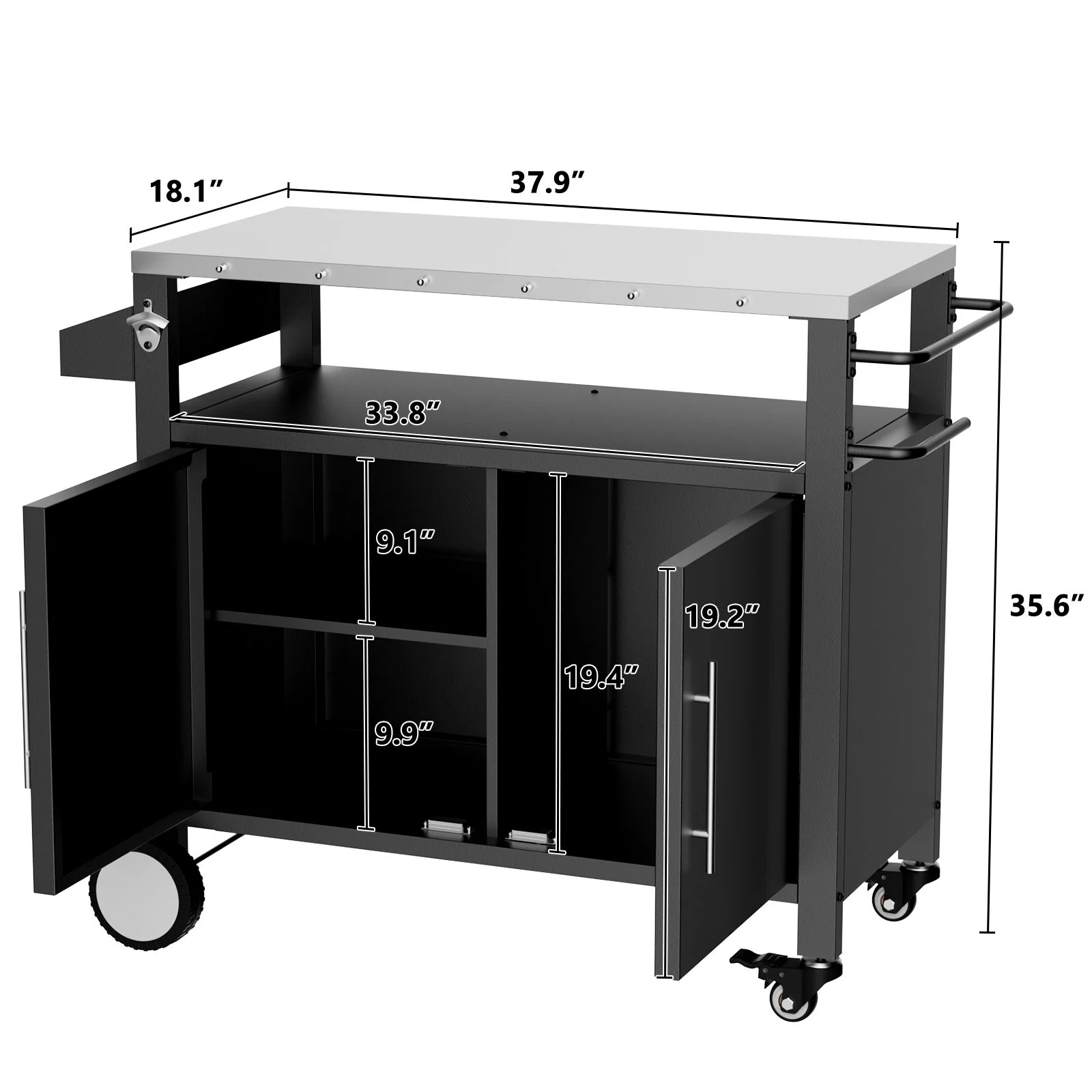 Outdoor Grill Cart With Storage, Rolling Bar Cart With Hooks And Spice Rack Stainless Steel - Image 14
