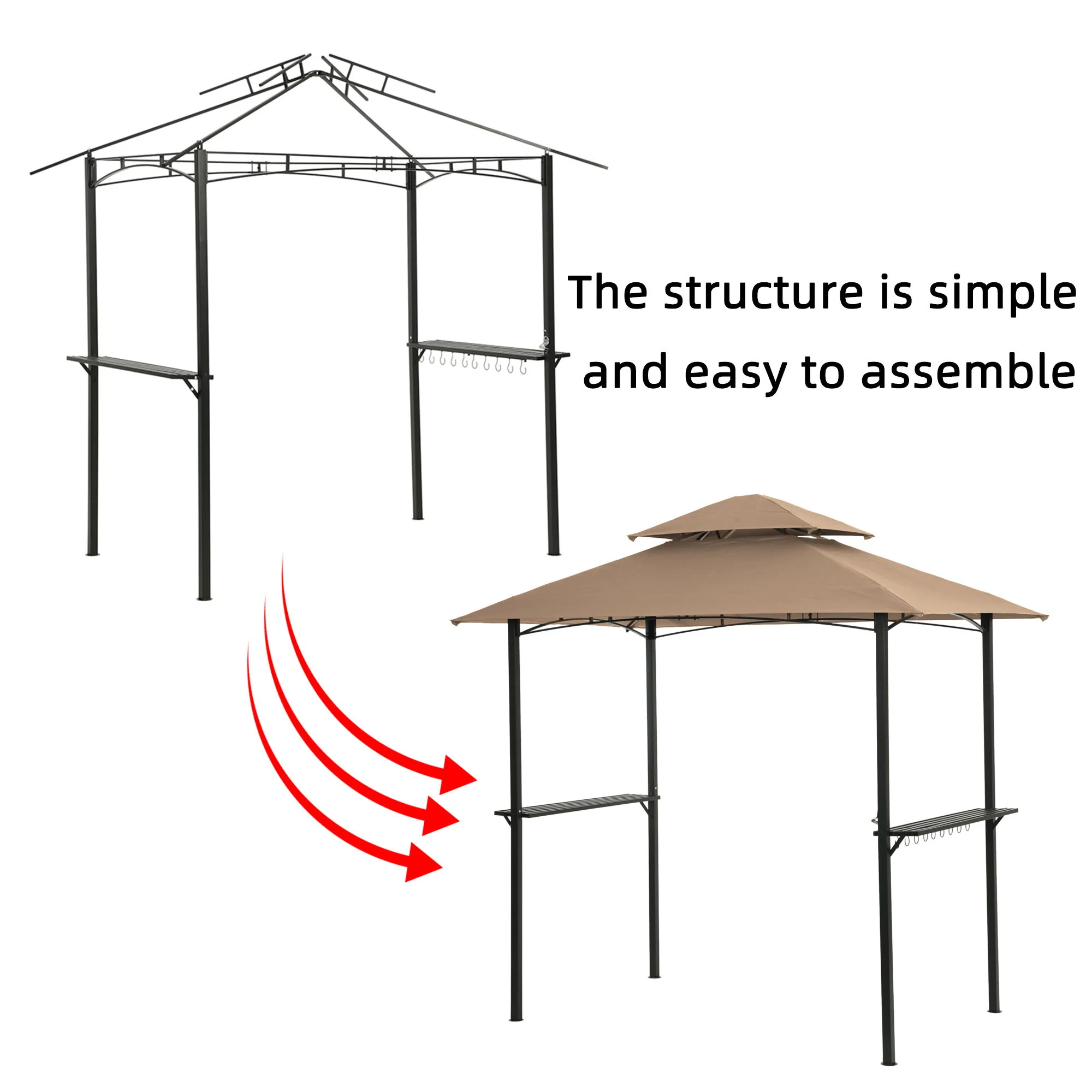 Outdoor Grill Gazebo With Double Tier Soft Top Canopy, Steel Frame, Bar Counters & Hook - Image 14