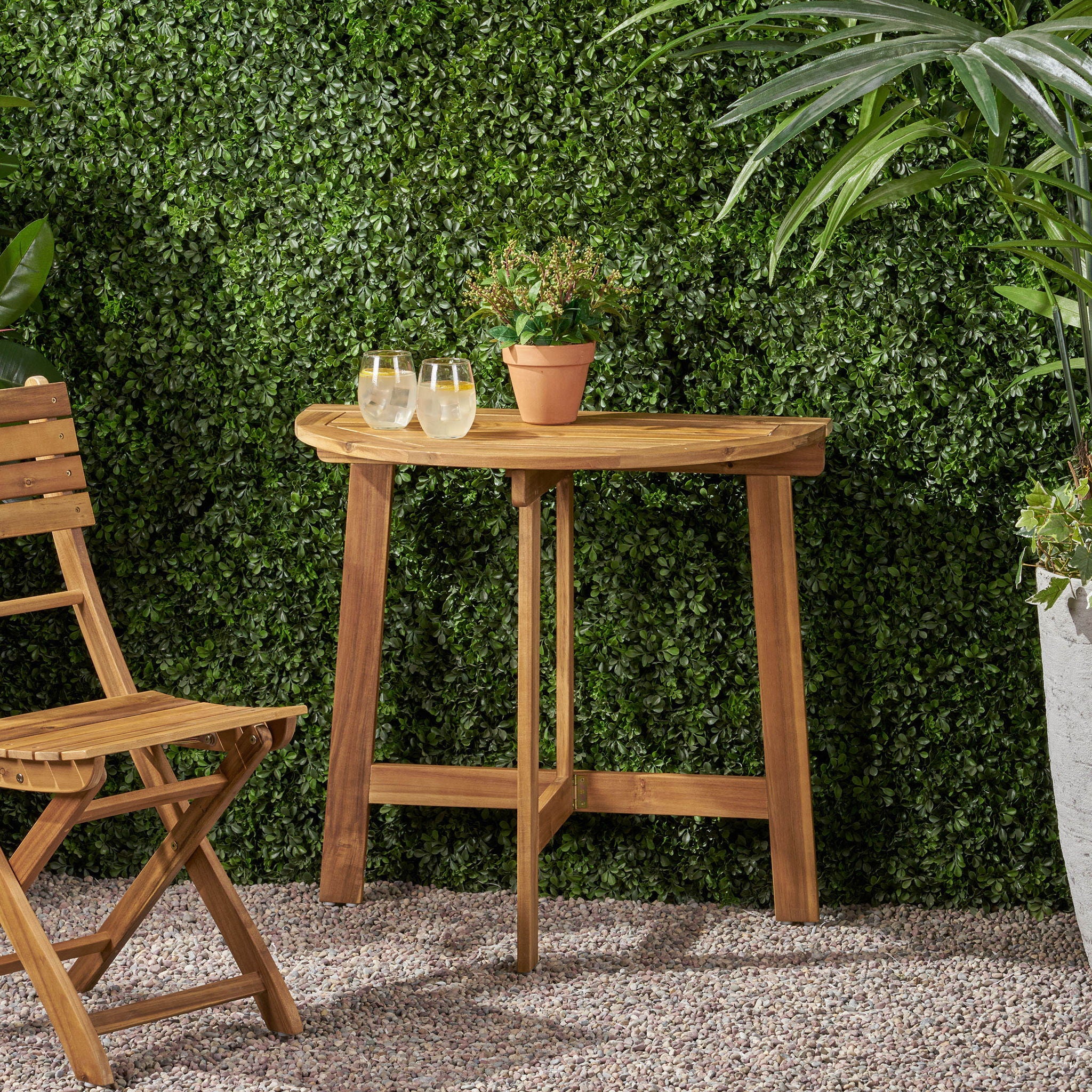 Outdoor Half Round Folding Acacia Wood Bistro Table - Image 15