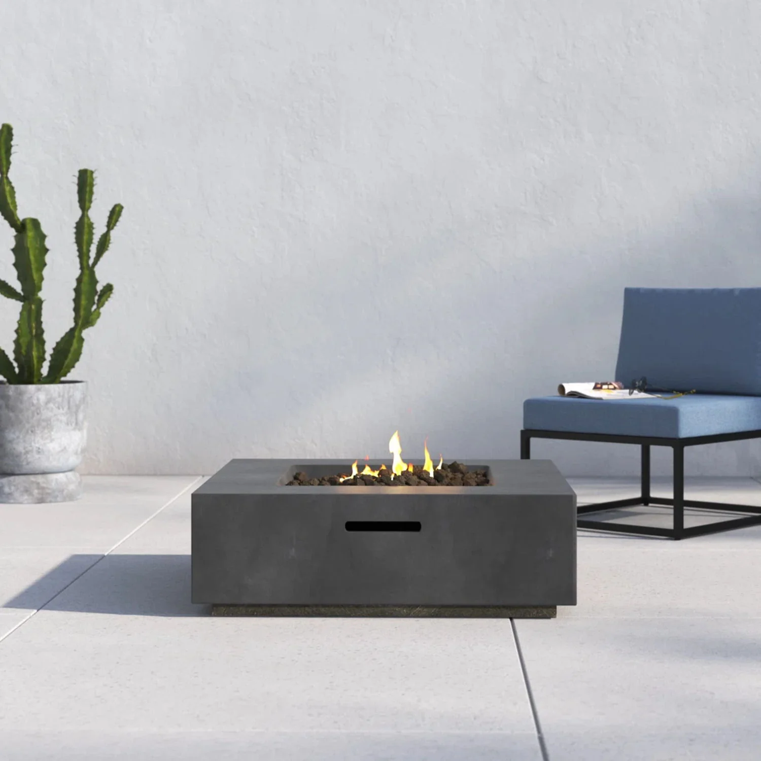 Outdoor Handcrafted Fire Pit Table with Lava Rock in Dark Gray 34in - Image 2