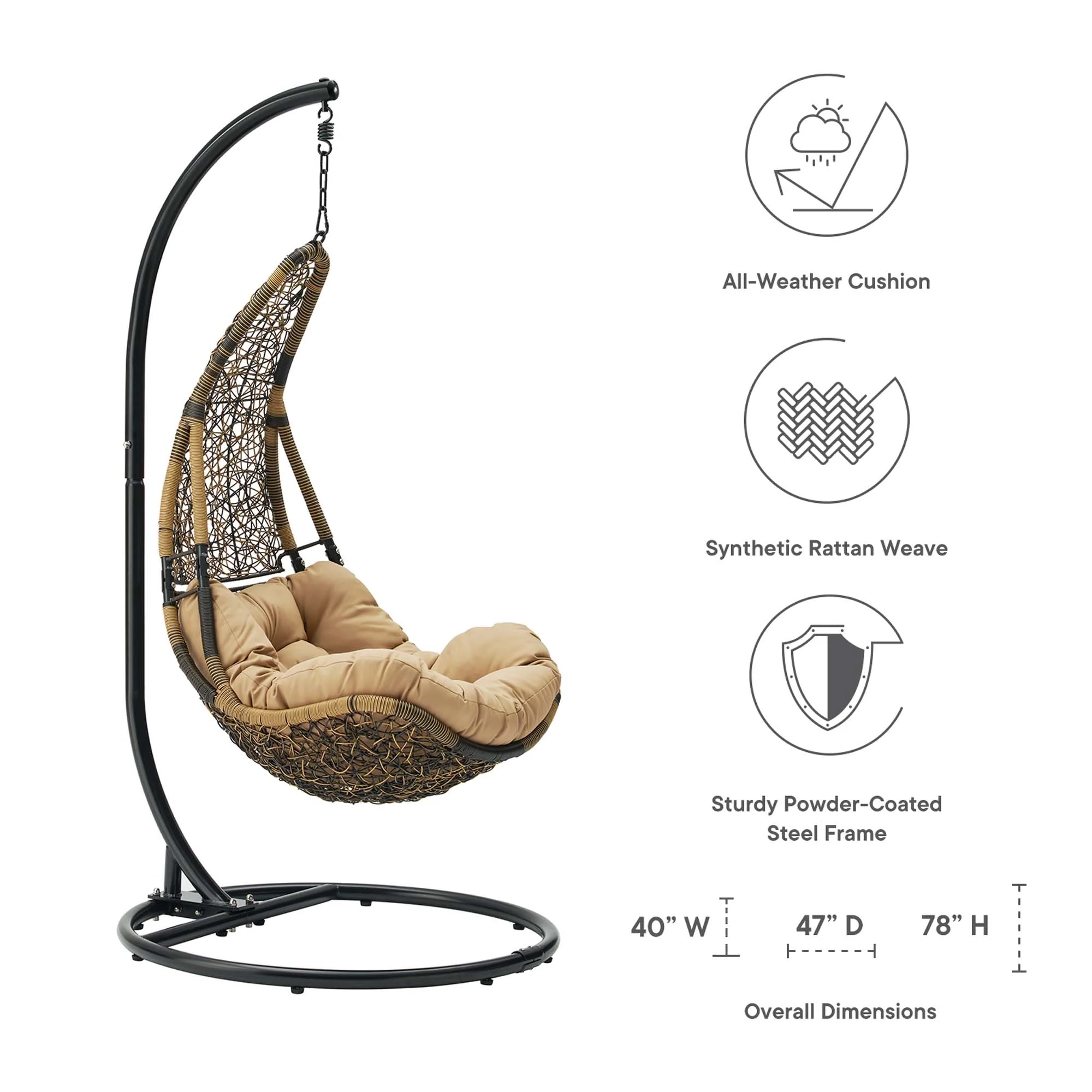 Outdoor Hanging Swing Chair with Stand for Patio, Porch and Garden Relaxation - Image 10