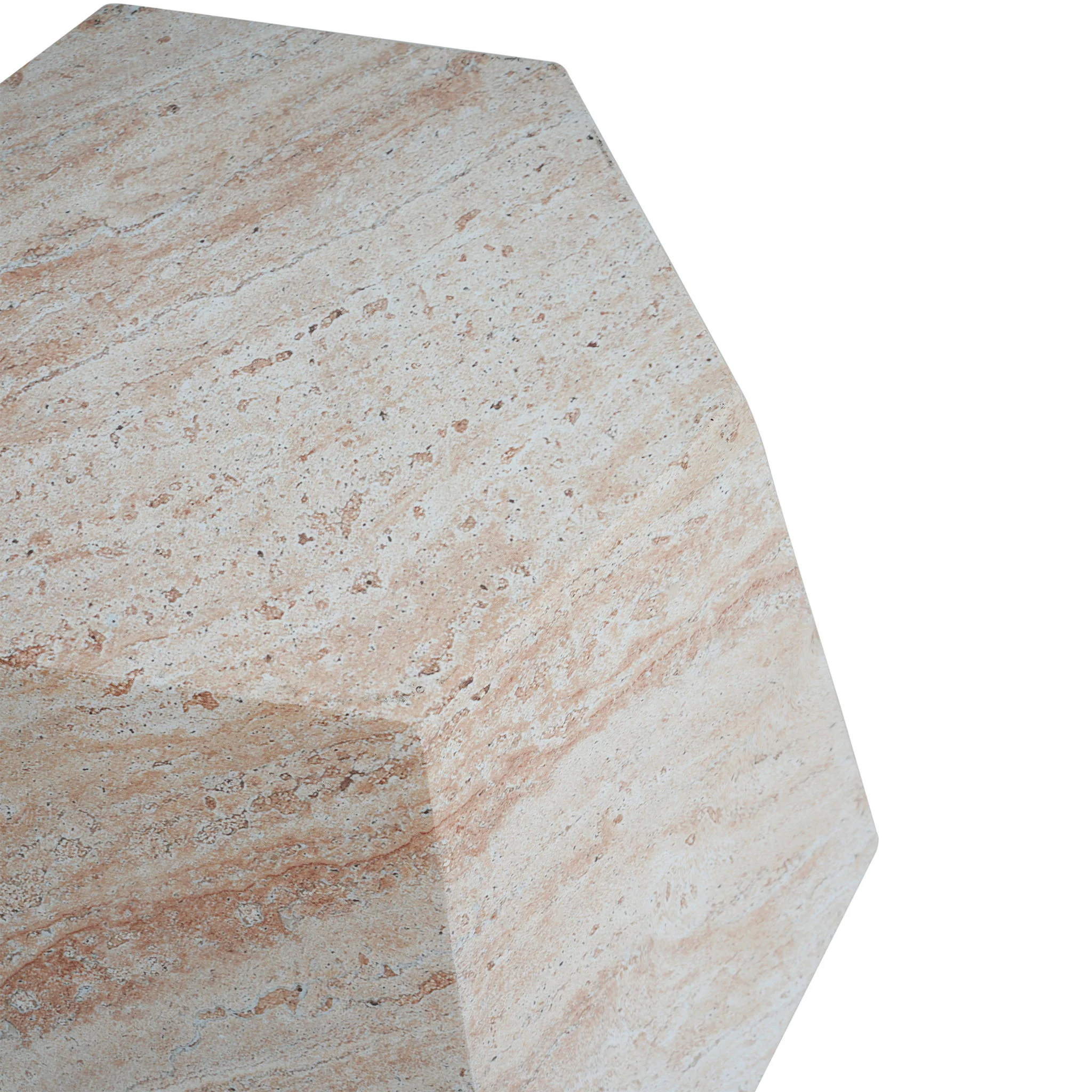 Outdoor / Indoor Lightweight Concrete Side Table, Hexagonal Round Travertine Accent Table - Beige - Image 9