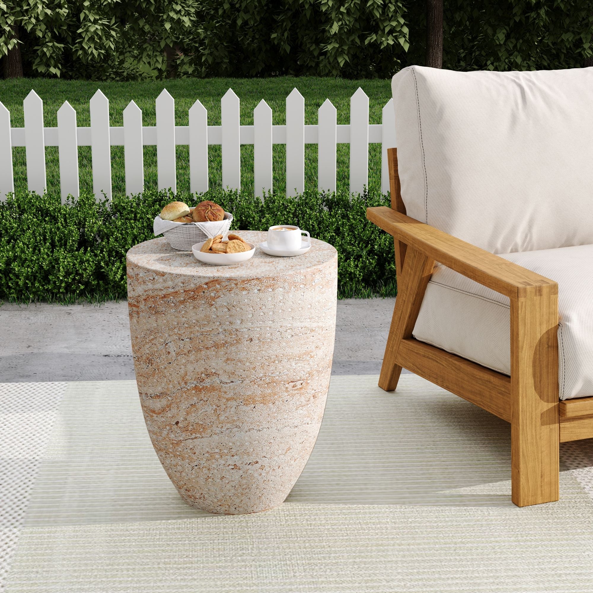 Outdoor / Indoor Lightweight, Concrete Side Table, Travertine - Beige - Image 9