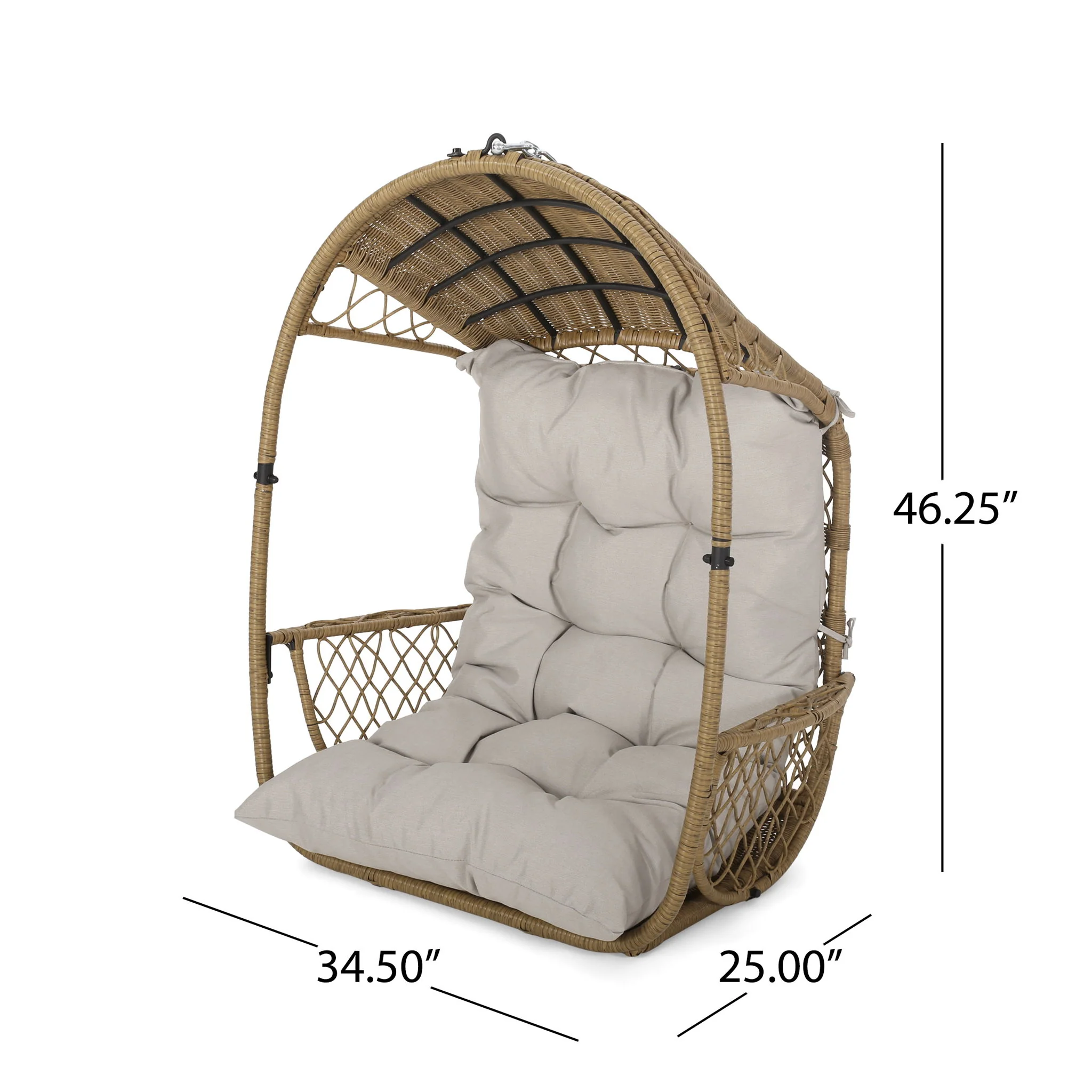 Outdoor / Indoor Wicker Hanging Chair With 8Ft Chain - Light Brown / Beige - Image 9