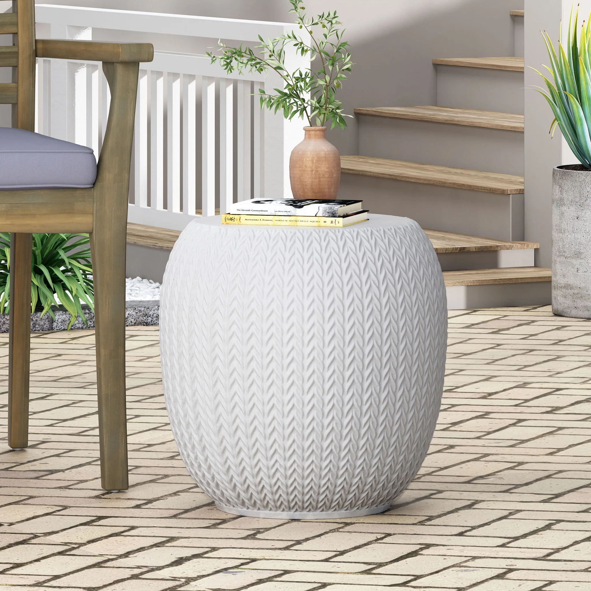 Outdoor Lightweight, Concrete Side Table - Antique White - Image 8