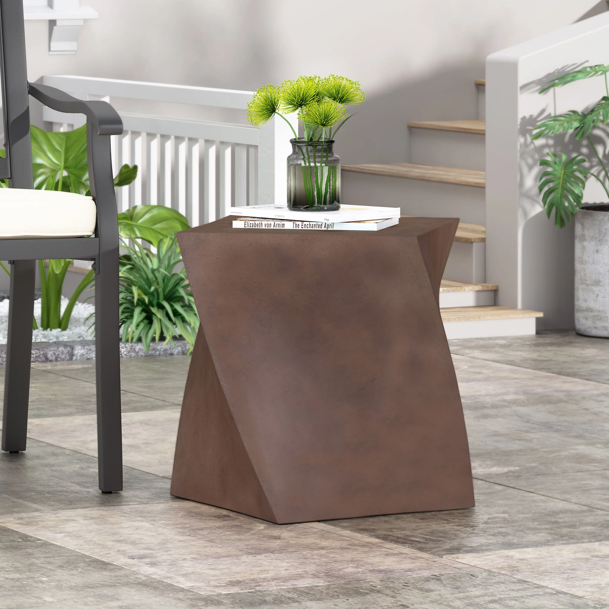 Outdoor Lightweight Concrete Side Table - Brown - Image 8