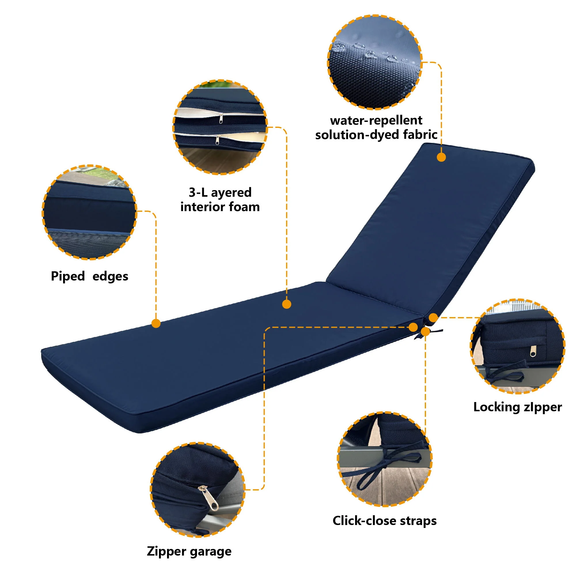 Outdoor Lounge Chair Cushion Replacement Patio Funiture Seat Cushion Chaise - Image 3