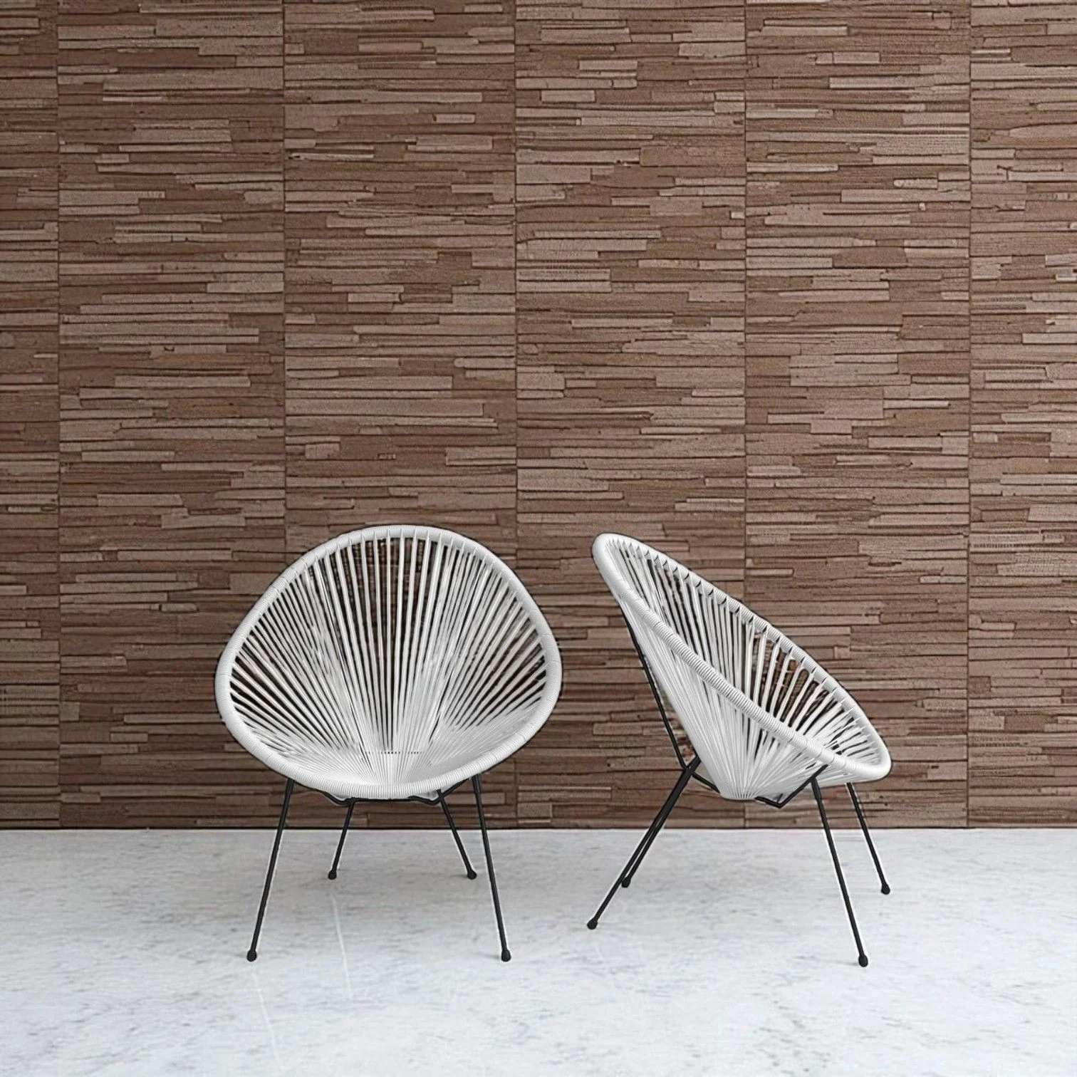 Outdoor Lounge Chair Set With Handwoven Seats, Weather Resistant - White - Image 2