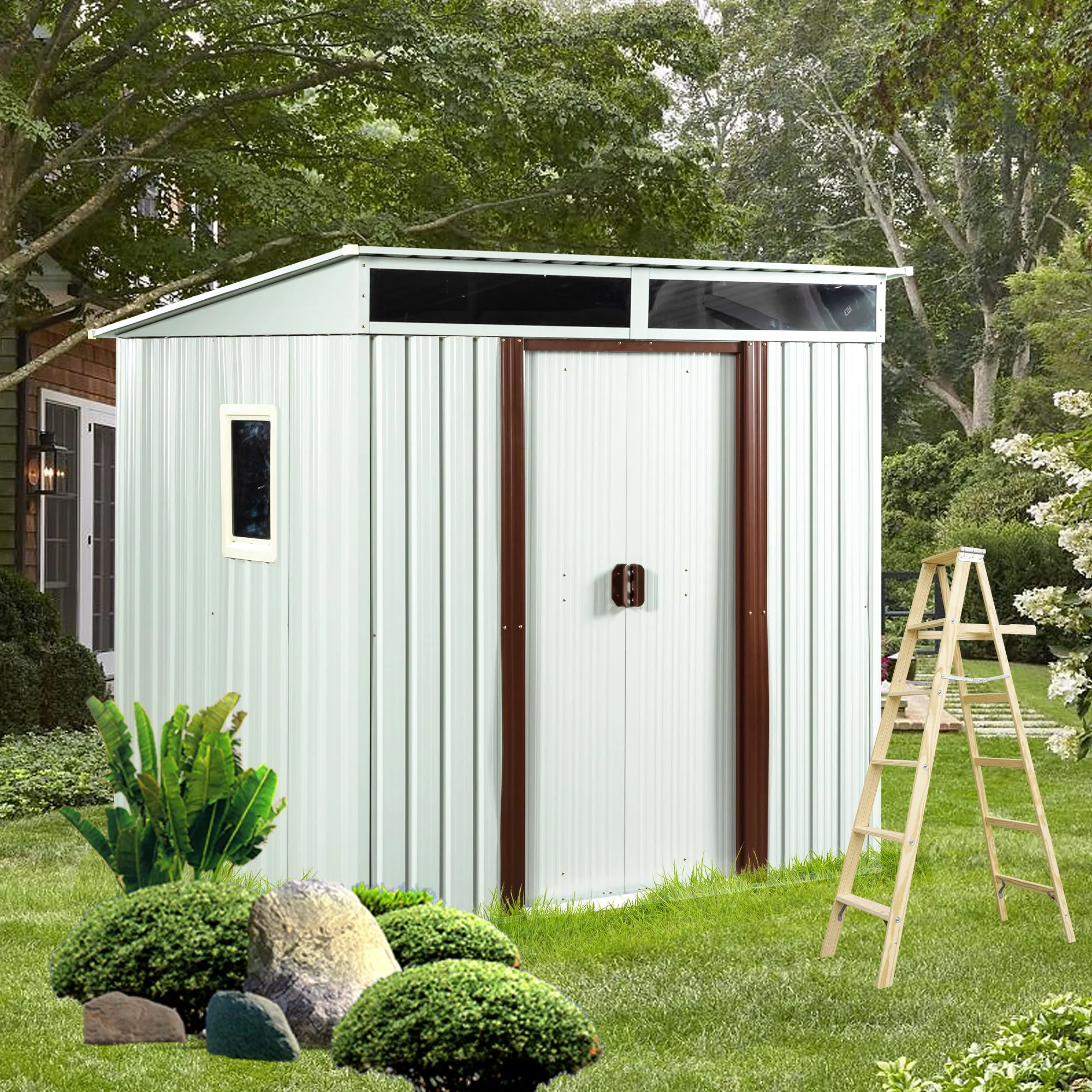 Outdoor Metal Storage Shed Garden Building Heavy Duty 6x4ft Steel - Image 4