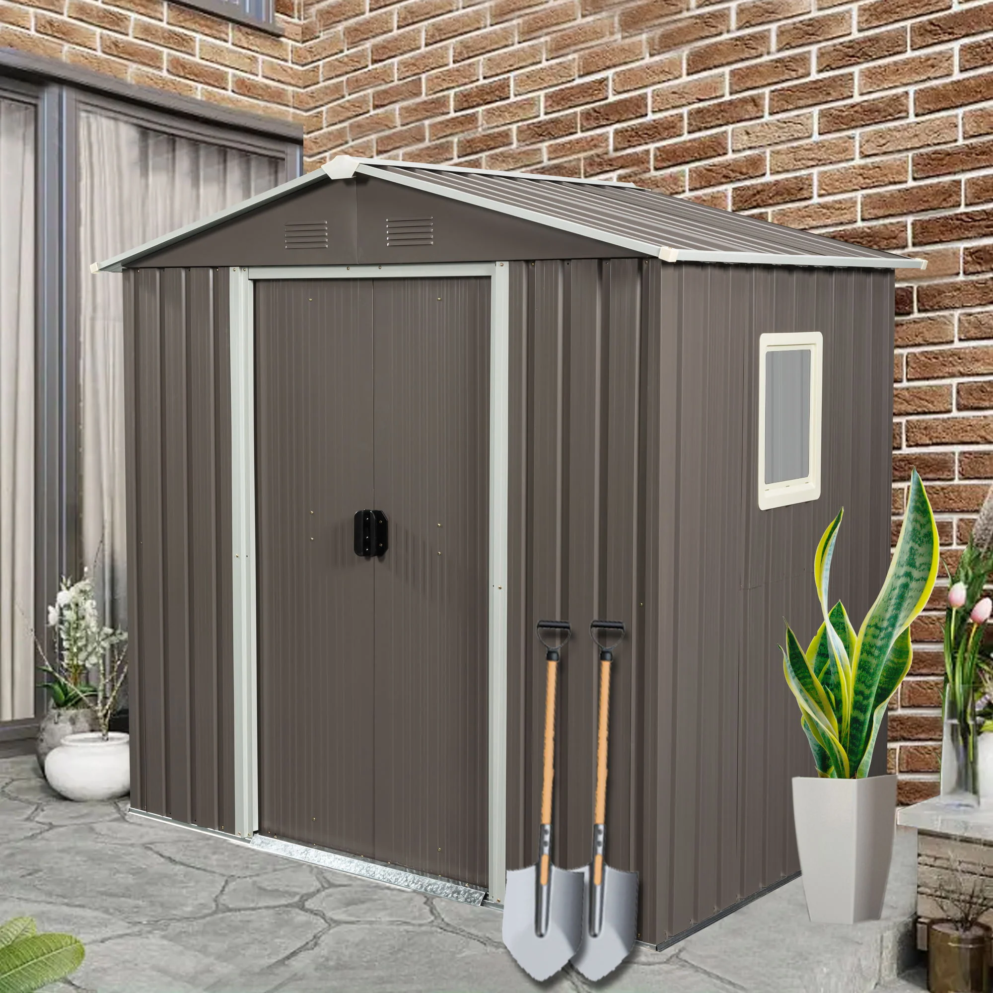 Outdoor Metal Storage Shed Garden Building Heavy Duty 6x4ft Steel - Image 9