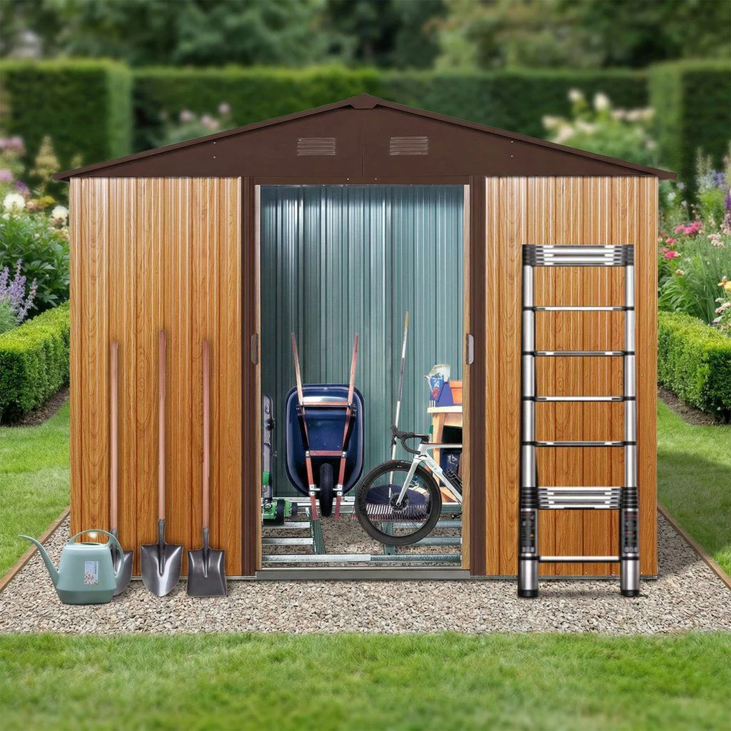 Outdoor Metal Storage Shed Garden Building Heavy Duty with Floor Base - Image 3