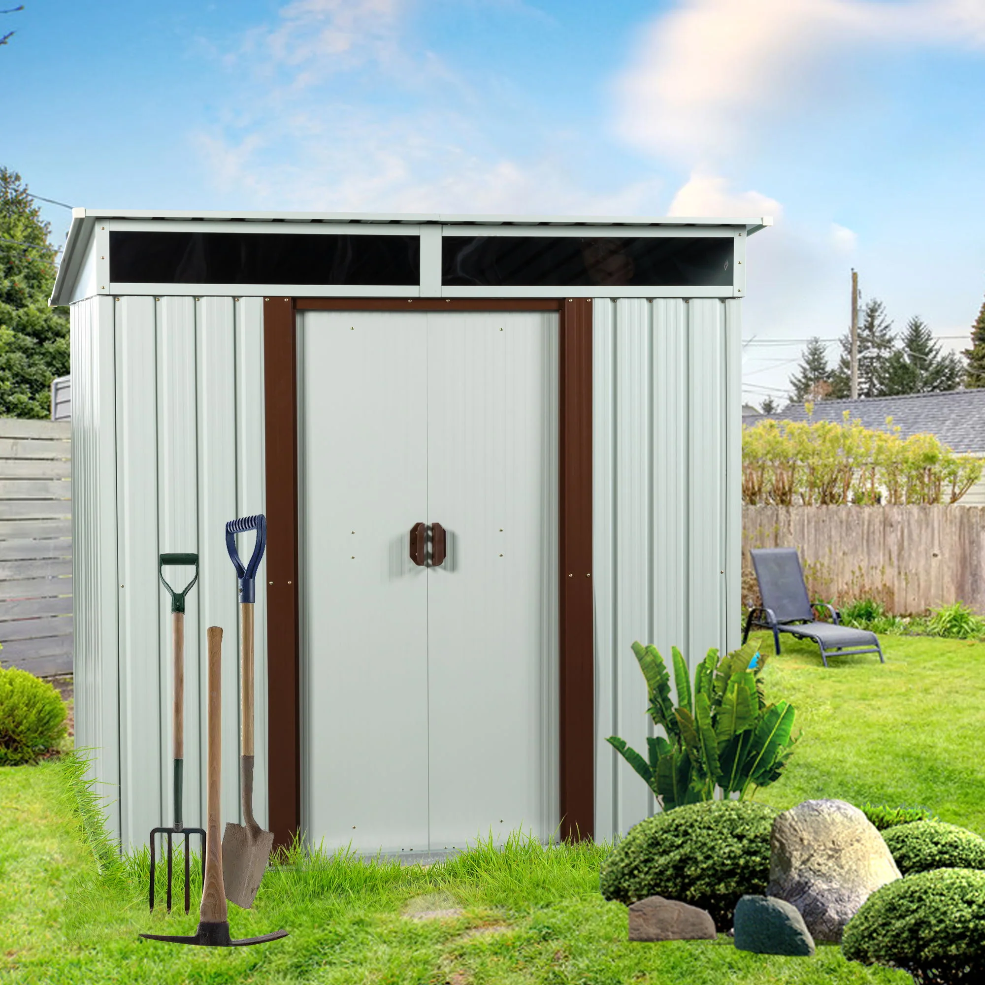 Outdoor Metal Storage Shed Garden Building Weather Resistant Iron 6x5ft - Image 3